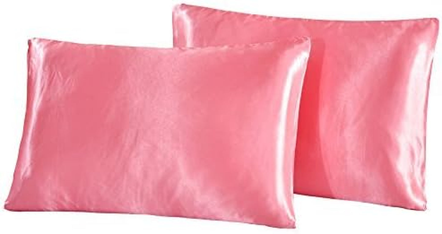 Hotel Quality Pink Duvet Cover Set King Size Silk like Satin Bedding with Hidden Zipper Ties Soft Smooth Durable Stain Resistant Solid Quilt/Comforter Cover Set