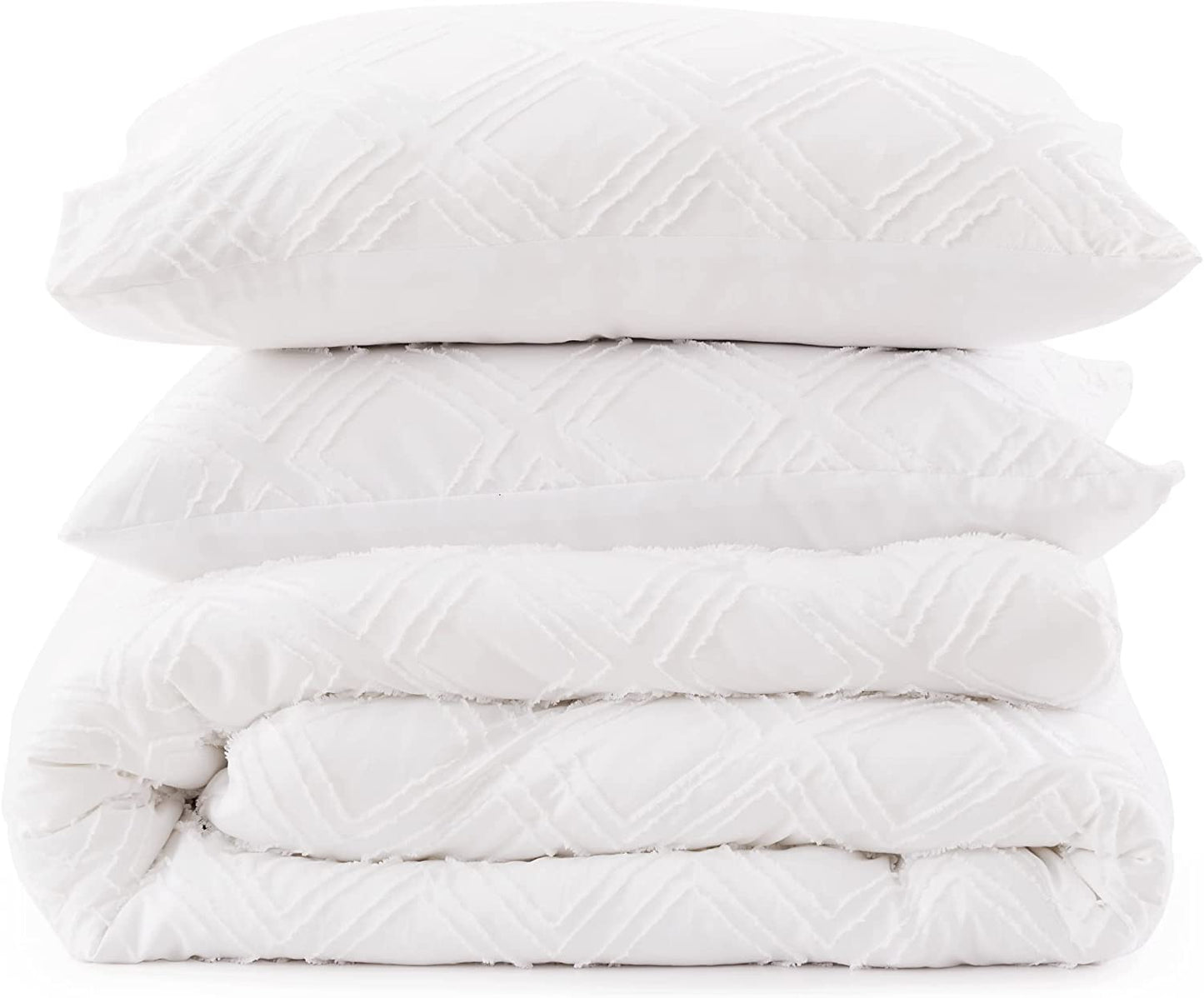 Bed Comforter Set - Premium Lattice White Bedding Sets & Collections with Queen-Size 2 Pillow Shams (No Insert), Lightweight, 100% Polyester Comforters for Queen Bed., White-Lattice