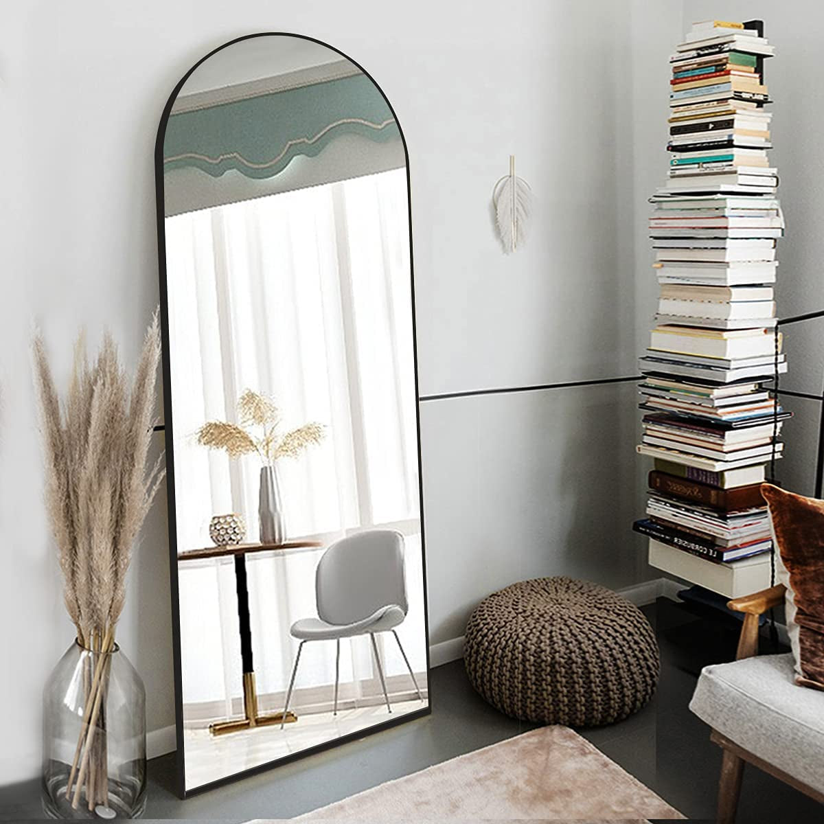 Full Length Mirror, Floor Mirror, 65"X22" Arched-Top Mirror, Hanging or Leaning, Standing Mirror, Body, Wall Mounted with Aluminum Frame for Bedroom Living Room, Black