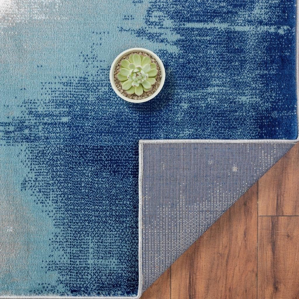 Victoria Collection Blue 9X12 Modern Distressed Abstract Polypropylene Area Rug