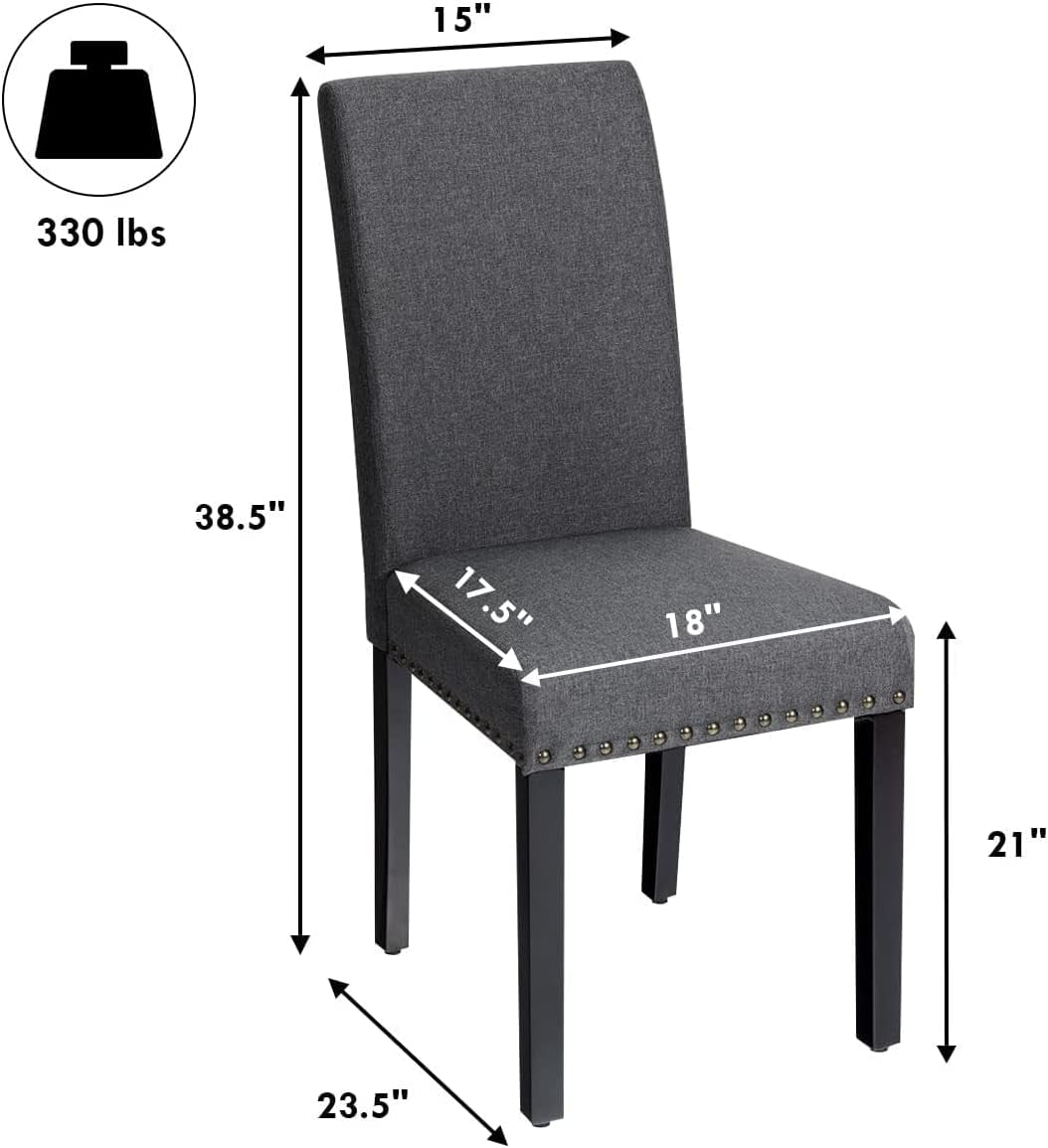 Upholstered Dining Chairs, High Back Fabric Side Chairs W/Nailhead Trim, Wood Legs, Kitchen Chairs for Dining Room Living Room, Set of 2 (Dark Grey)