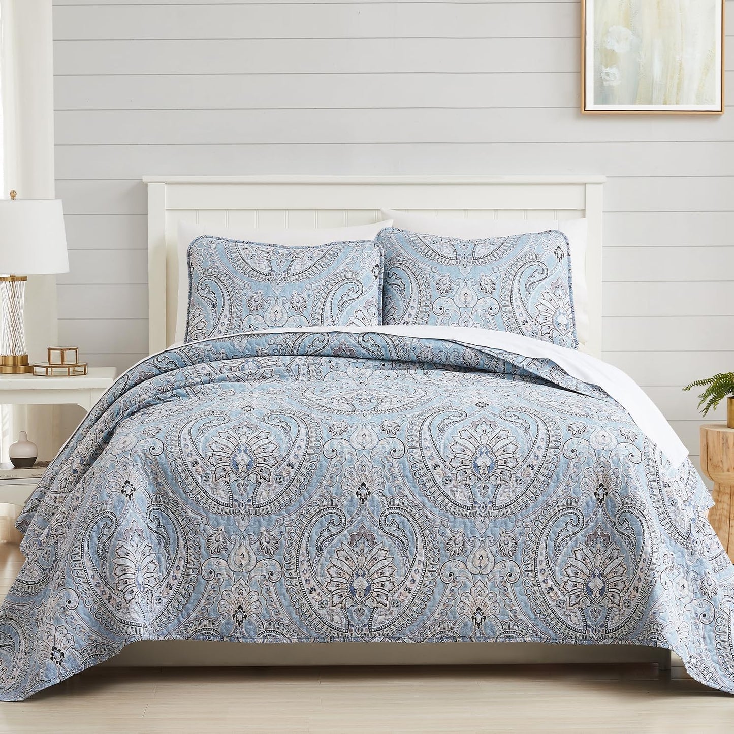 Oversized Bedding Quilt Set Lightweight, Summer Farmhouse Coverlet Bedspread 2-Piece with One Matching Sham (68 in Wide X 98 in Long), Aqua, Twin/Twin XL