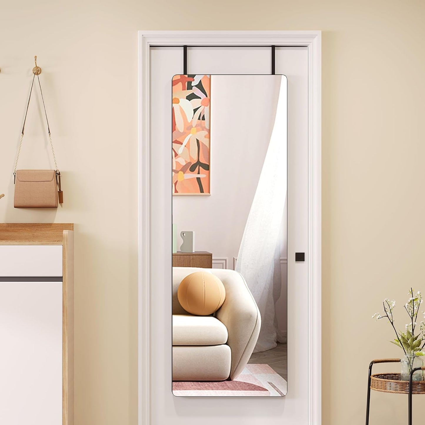 over the Door Full Length Mirror, Back of Door Hanging Mirror, Black Wall Mount Mirror, Frameless Full Body Mirror for Bedroom, Closet (47" X 14.5”)