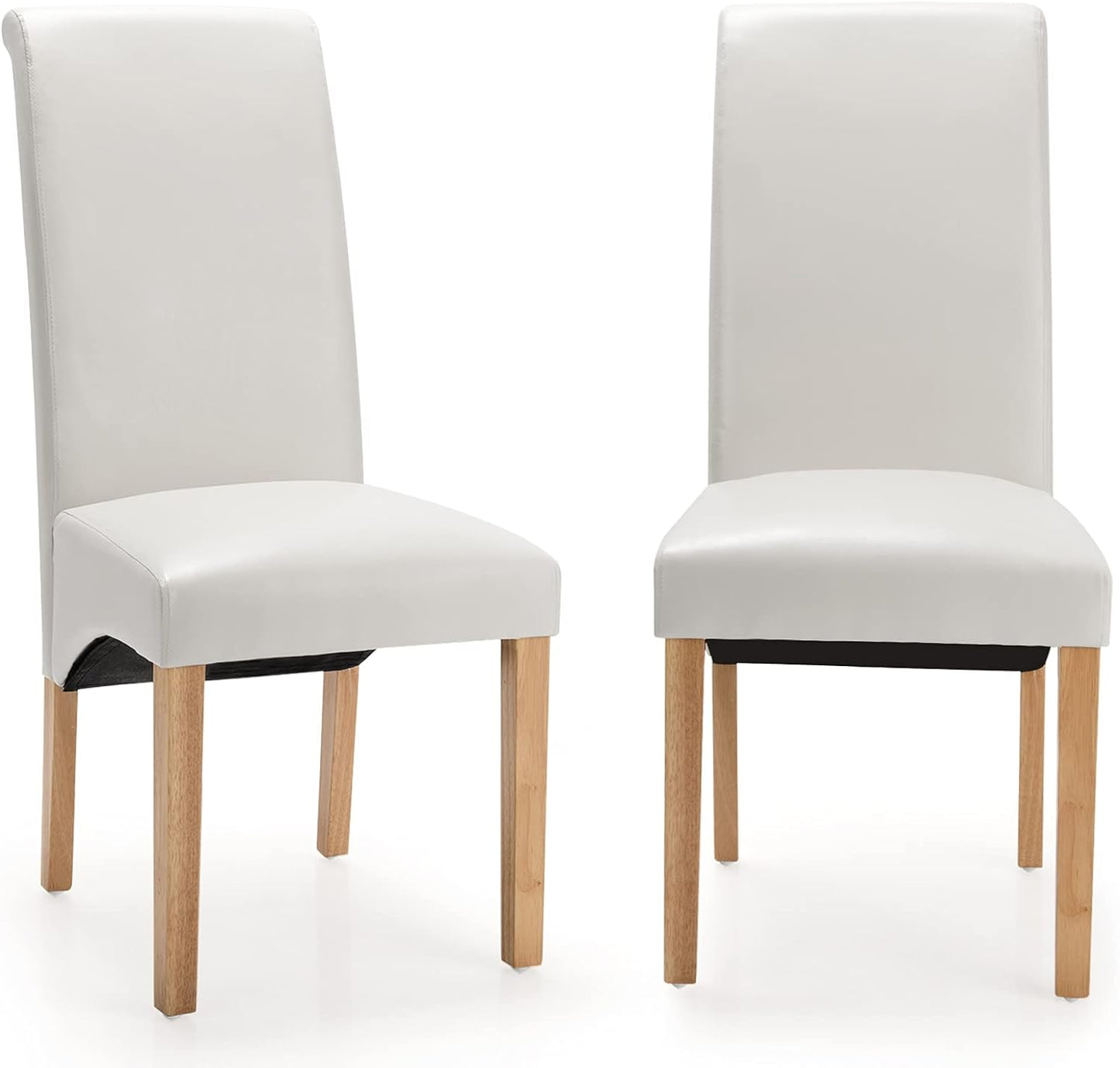 Set of 2 Dining Chairs, High Back Dining Side Chairs W/Solid Rubber Wood Legs, Anti-Slip Footpads, Modern Classic PVC Upholstered Kitchen Dining Chair, White