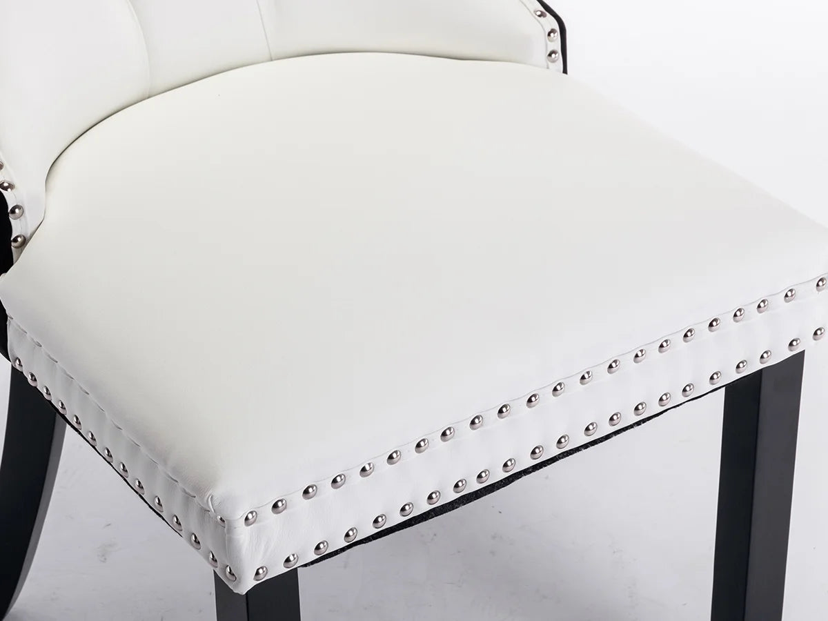 Dining Chairs Set of 2, Kitchen & Dining Room Chairs, Nailheads Tufted, Sillas De Comedor, White PU & Black Velvet Upholstered, Wood Legs (Two-Tone, 2 Pcs)