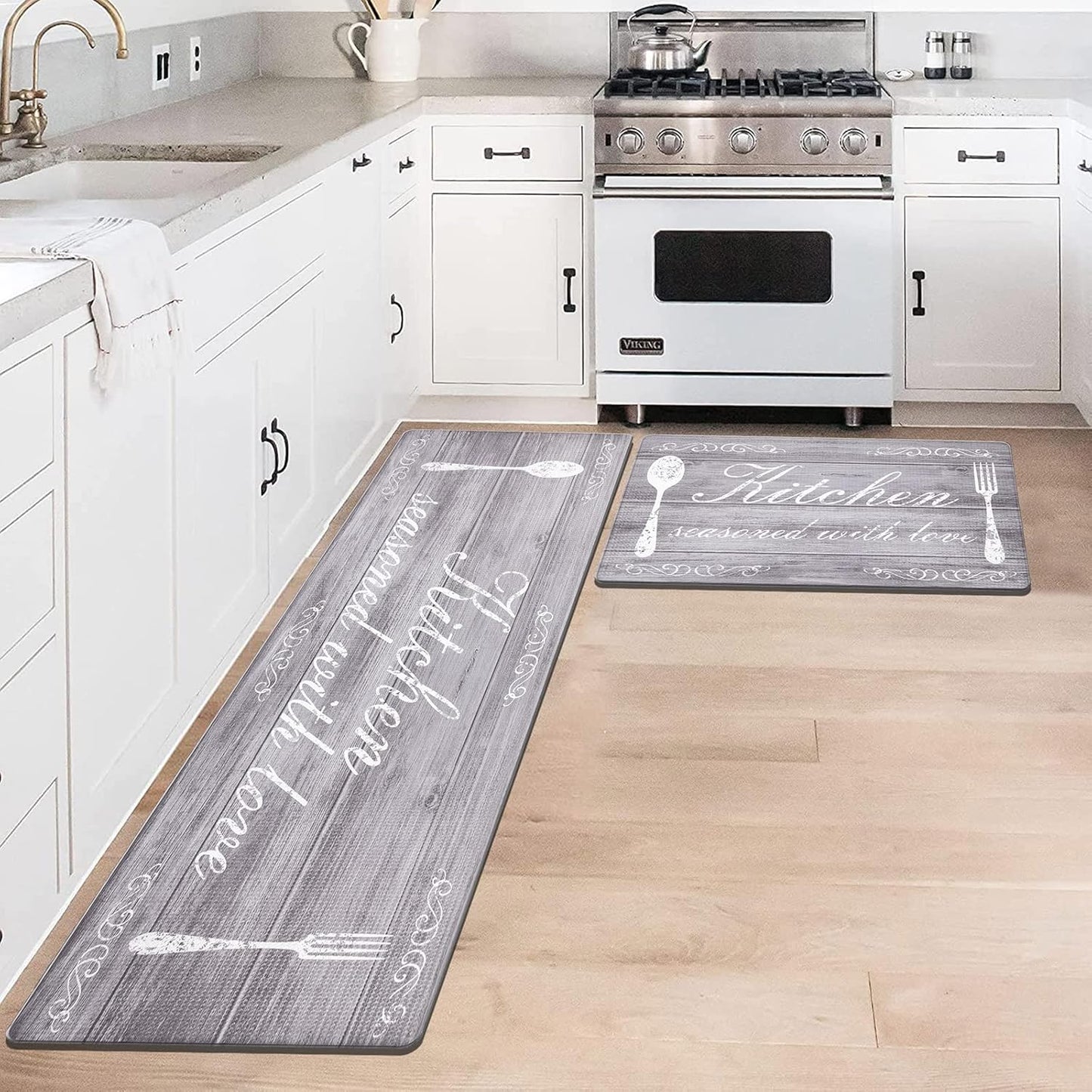 anti Fatigue Kitchen Mat Set of 2 Farmhouse Kitchen Rugs and Mats Non Slip Thick Cushioned Kitchen Floor Mats Waterproof Heavy Duty PVC Foam Kitchen Rug Runner Comfort Standing Mat