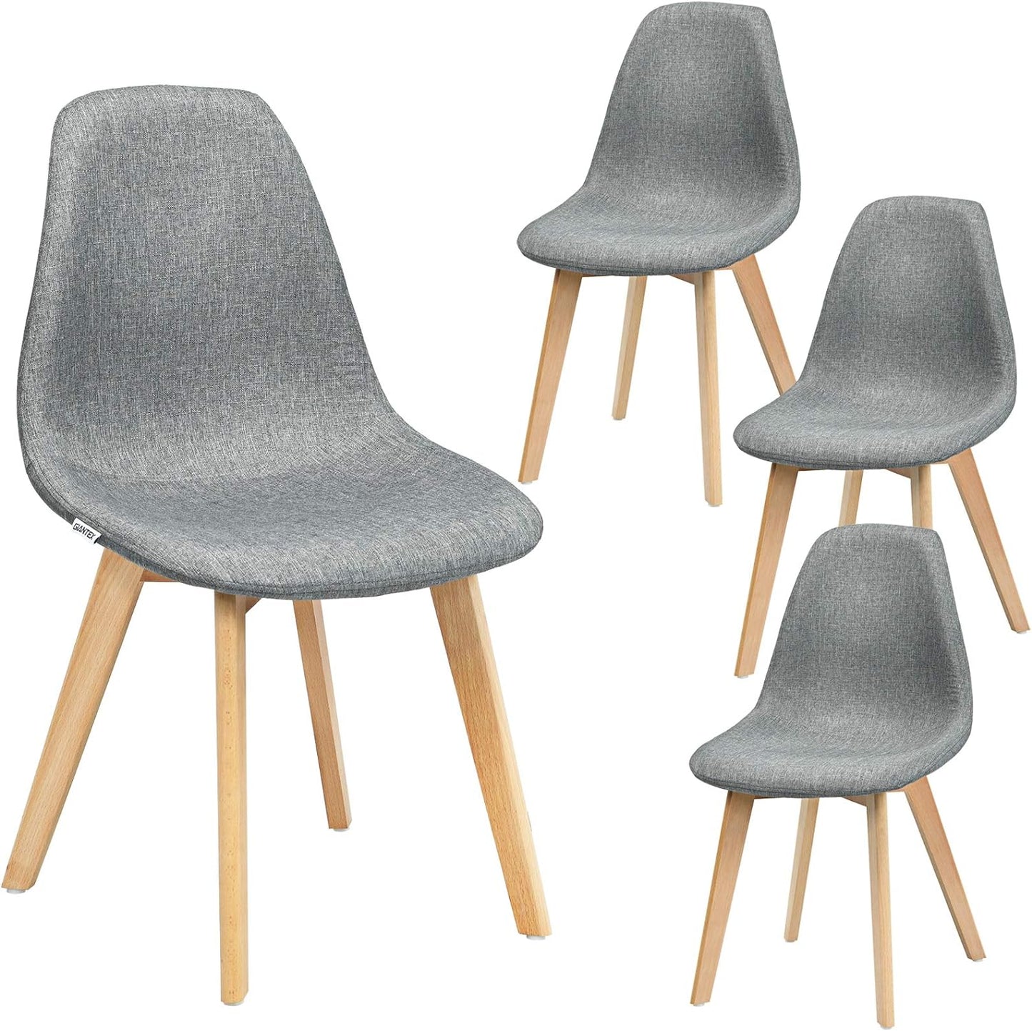 Set of 4 Modern Fabric Dining Chairs, Upholstered Accent Chair, Dining Room Side Chairs with Solid Wood Legs High Backrest Soft Padded Seat, Kitchen & Dining Room Chairs Easy Assembly, Grey