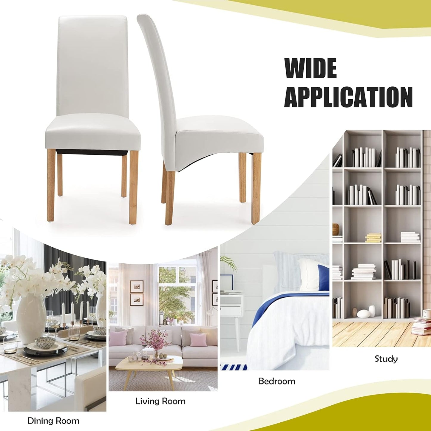 Set of 2 Dining Chairs, High Back Dining Side Chairs W/Solid Rubber Wood Legs, Anti-Slip Footpads, Modern Classic PVC Upholstered Kitchen Dining Chair, White