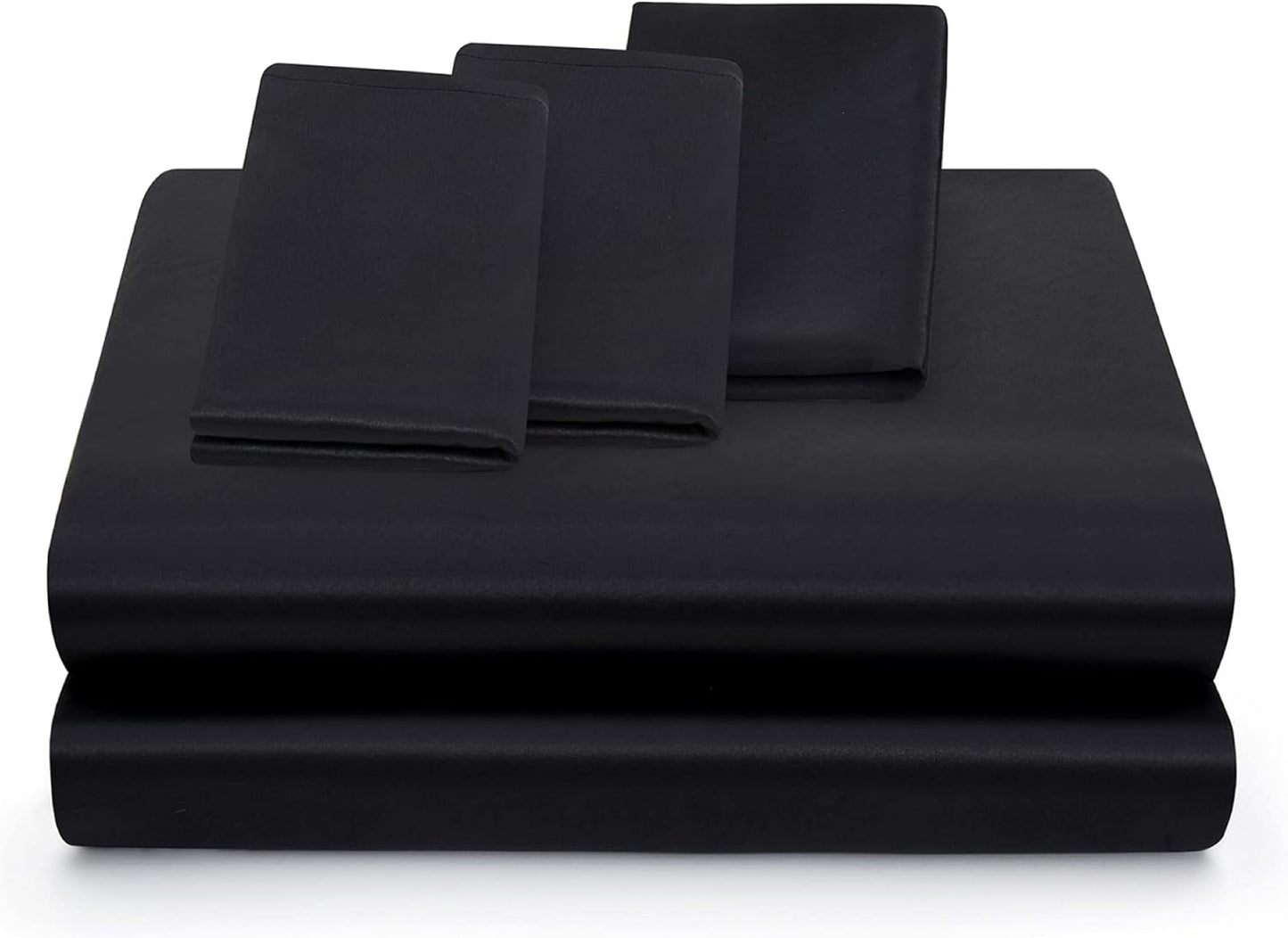 5Pcs Silky Satin Sheets Set, King Size Satin Bed Sheets Set, Black Luxury Bedding Sets, Breathable & Ultra Soft Sheets Set Includes 1 Fitted Sheet, 1 Flat Sheet, 3 Pillowcases