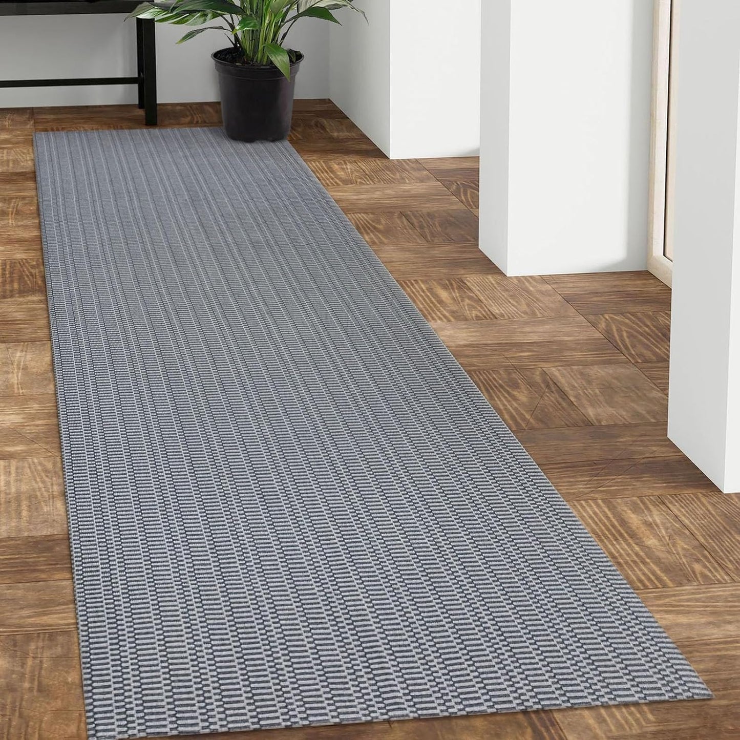 Washable Runner Rug 2'X8' Rubber Backing Hallway Runner Entryway Runner Indoor, Kitchen Rugs Woven Cotton Floor Carpet for Kitchen Hall Entrance Bedroom, Charcoal Gray/Dark Gray