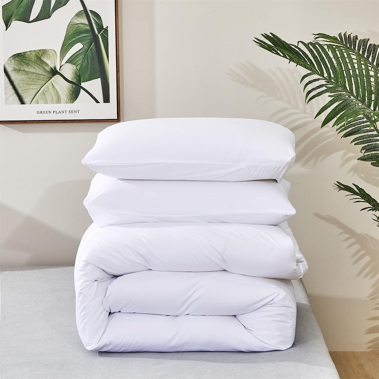 White Comforter Sets King Solid White Bedding Comforter Sets King Size Plain White Bed Comforters Cotton Women Men Pure White Bedding Set 3 PCS Modern White Comforter Sets Soft Breathable King