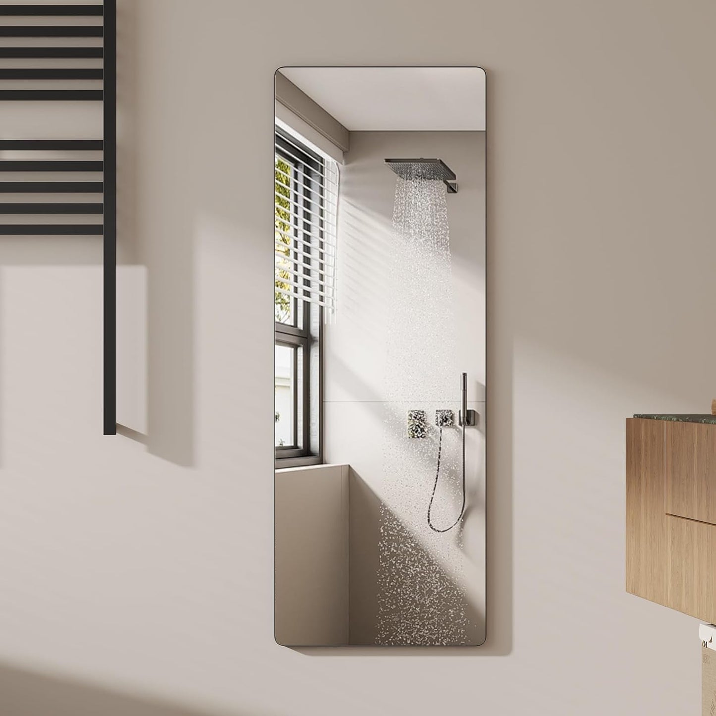 over the Door Full Length Mirror, Back of Door Hanging Mirror, Black Wall Mount Mirror, Frameless Full Body Mirror for Bedroom, Closet (47" X 14.5”)