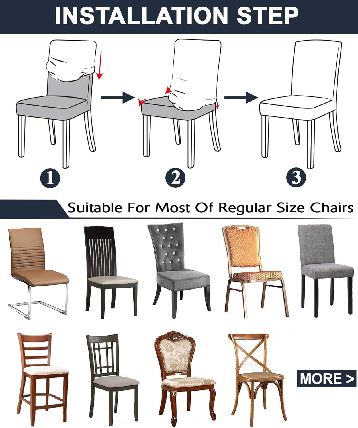 Stretch Chair Covers for Dining Room Set of 2, Dining Room Chair Covers for Home Decor, Removable Dining Chair Cover Non-Slip Kitchen Chair Cover Parson Chair Slipcover (2 Pack, Black)