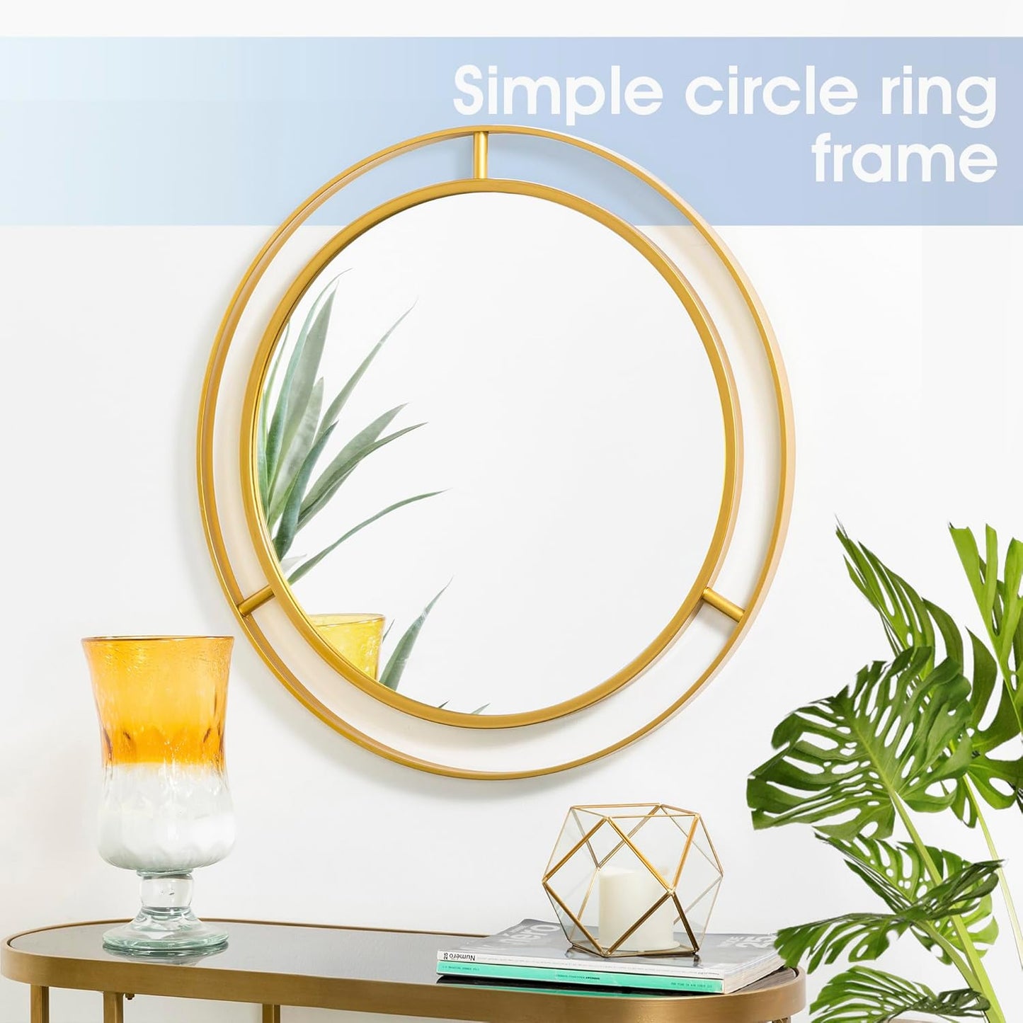 24" Decorative Wall Mirrors Modern Deluxe Metal round Wall Mirror with Golden Circle Ring Frame for Bedroom Bathroom Living Room Entryway