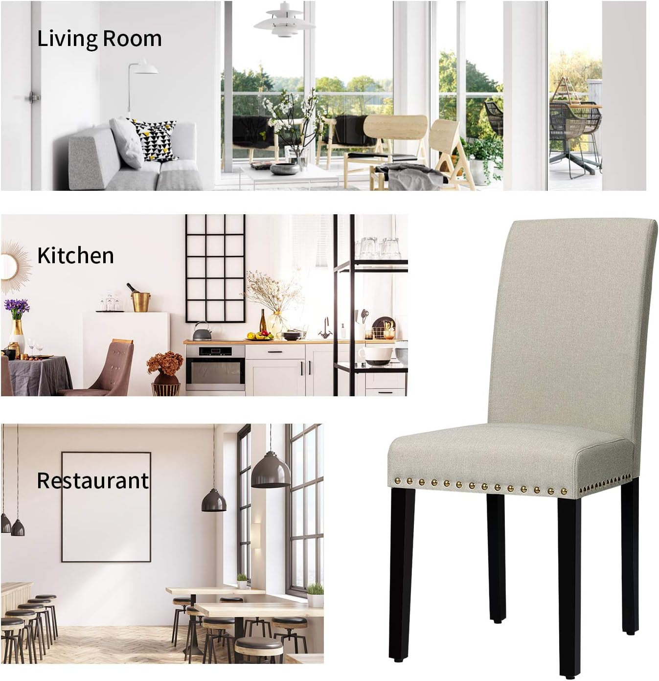 Dining Chairs Set of 4 Fabric Upholstered with Solid Wood Legs, Padded Seat and Back Armless Side Chair Tufted Parsons Kitchen Dining Chairs Set (2, Greyish-Green)