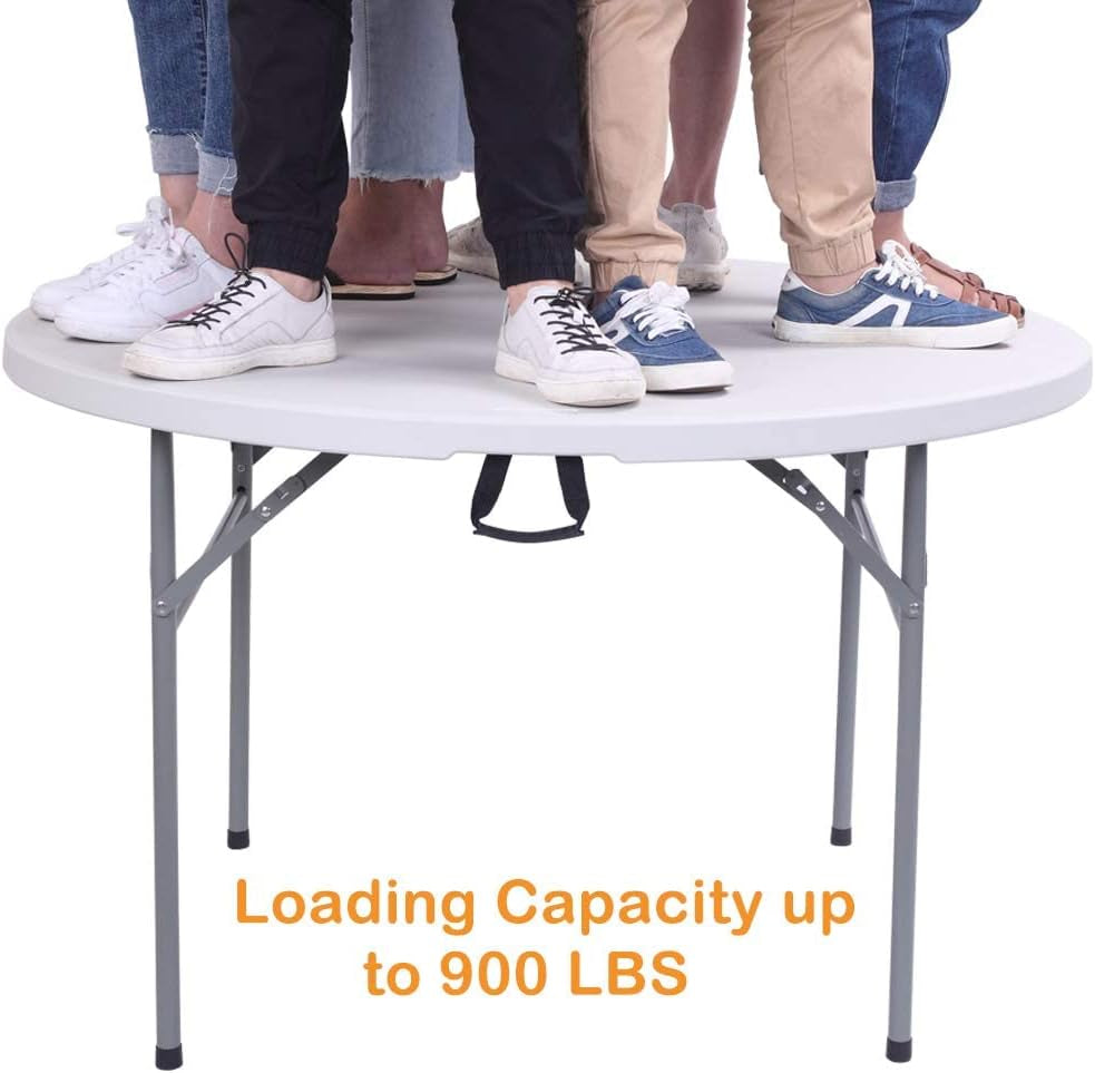 48" round Bi-Folding Commercial Table, 4 Feet Portable Plastic Dining Card Table for Kitchen or Outdoor Party Wedding Event, 1-Pack