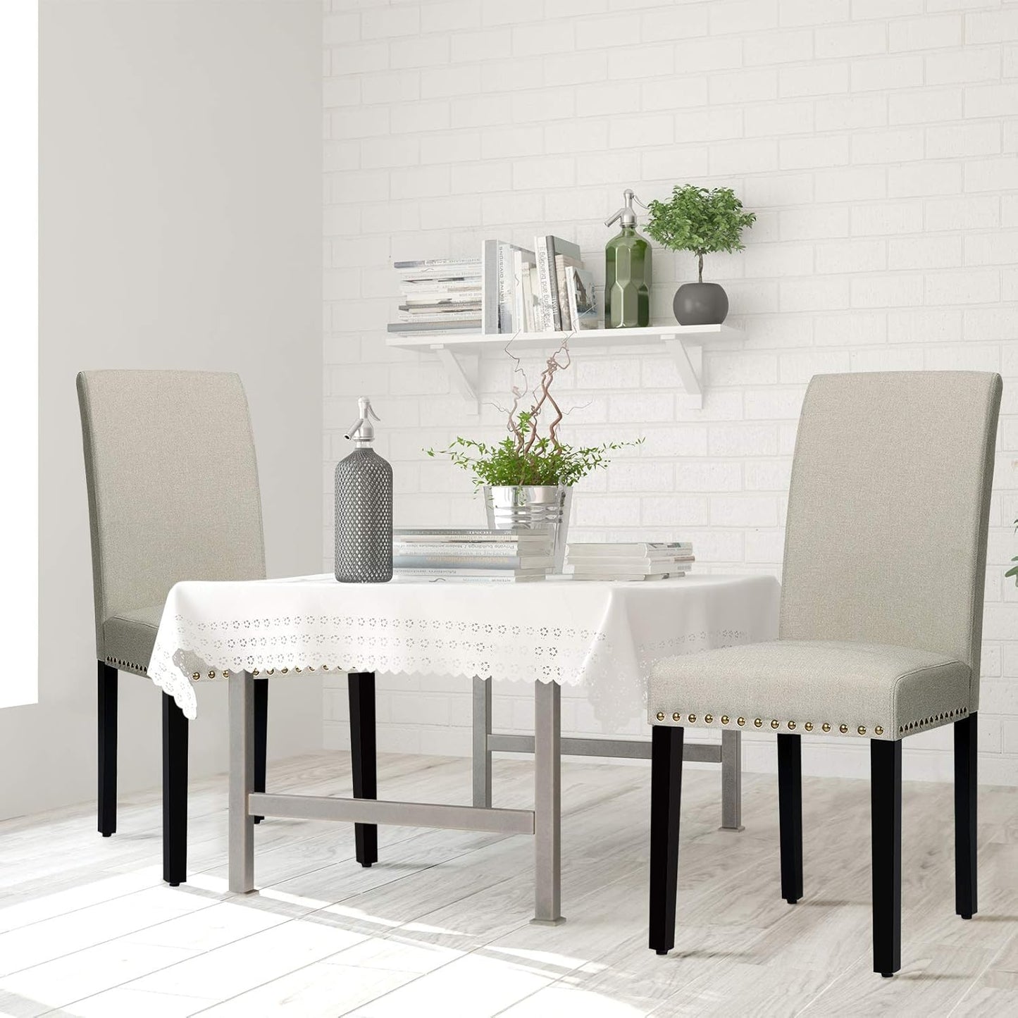 Dining Chairs Set of 4 Fabric Upholstered with Solid Wood Legs, Padded Seat and Back Armless Side Chair Tufted Parsons Kitchen Dining Chairs Set (2, Greyish-Green)