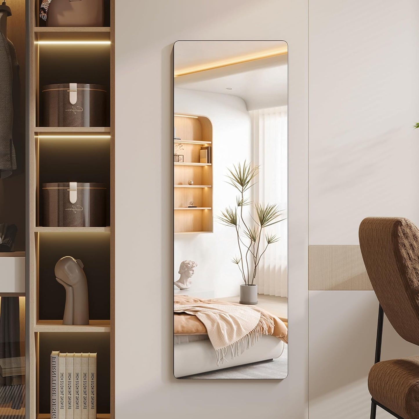 over the Door Full Length Mirror, Back of Door Hanging Mirror, Black Wall Mount Mirror, Frameless Full Body Mirror for Bedroom, Closet (47" X 14.5”)