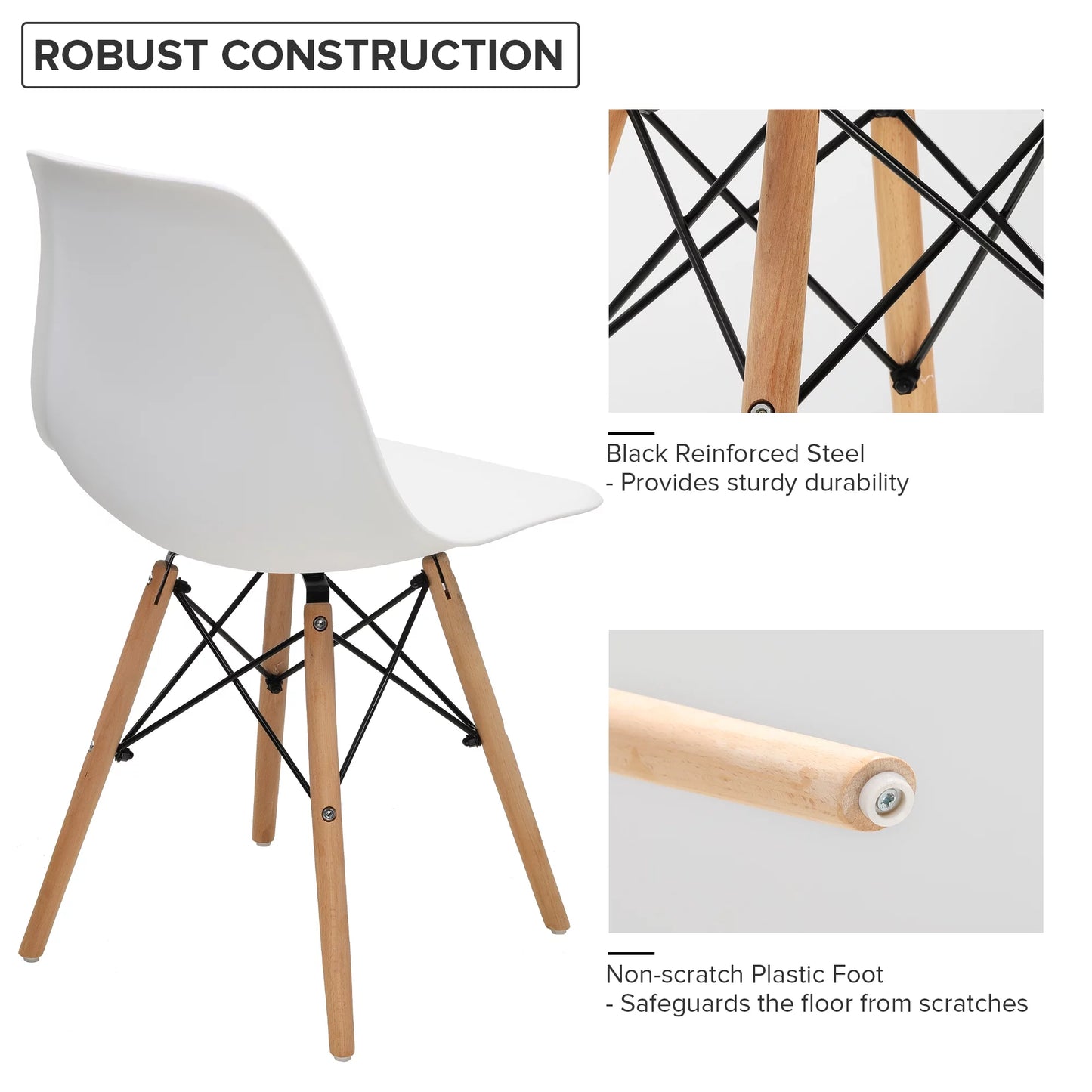 Dining Chair PVC Plastic Lounge Chair Kitchen Dining Room Chair, White Set of 4