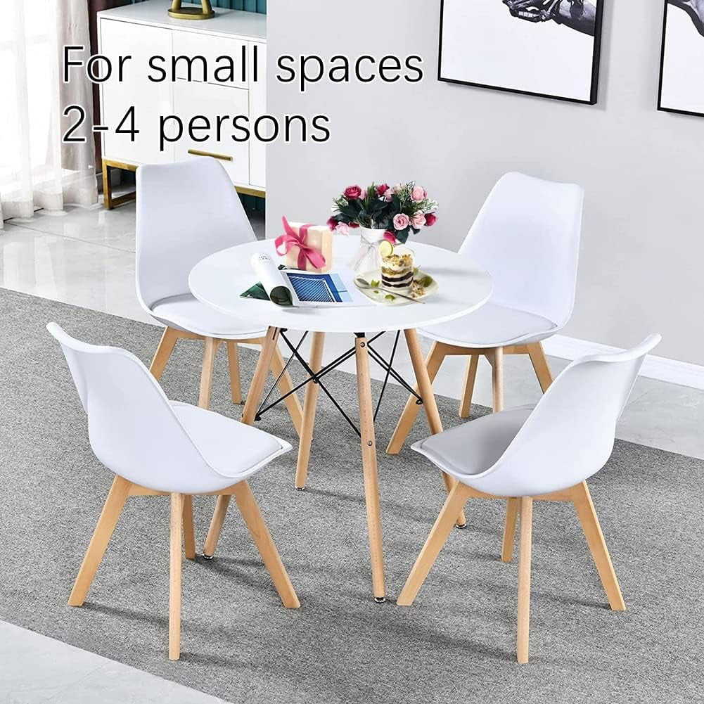 Round Table White Kitchen Dining Table White Dining Room Table Modern Style round Leisure Coffee Table Office Coference Desk with Wood Legs for Kitchen Living Room (Round Table White)