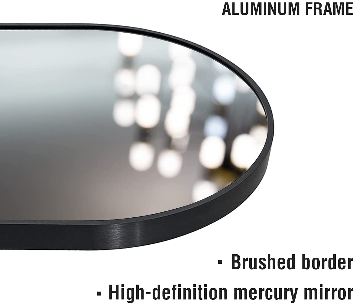 Full Length Mirror, Floor Mirror, 65"X22" Arched-Top Mirror, Hanging or Leaning, Standing Mirror, Body, Wall Mounted with Aluminum Frame for Bedroom Living Room, Black