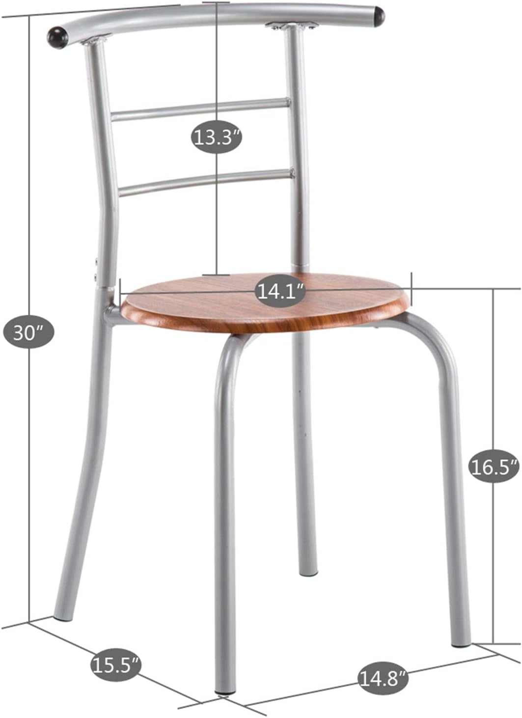 3 Piece Dining Table Set Kitchen Wood Dining Table Furniture Set and 2 Chairs Wooden round Table & Chair Set Compact Space with Steel Frame and Wine Rack for Kitchen, Dining Room (Ship from USA)