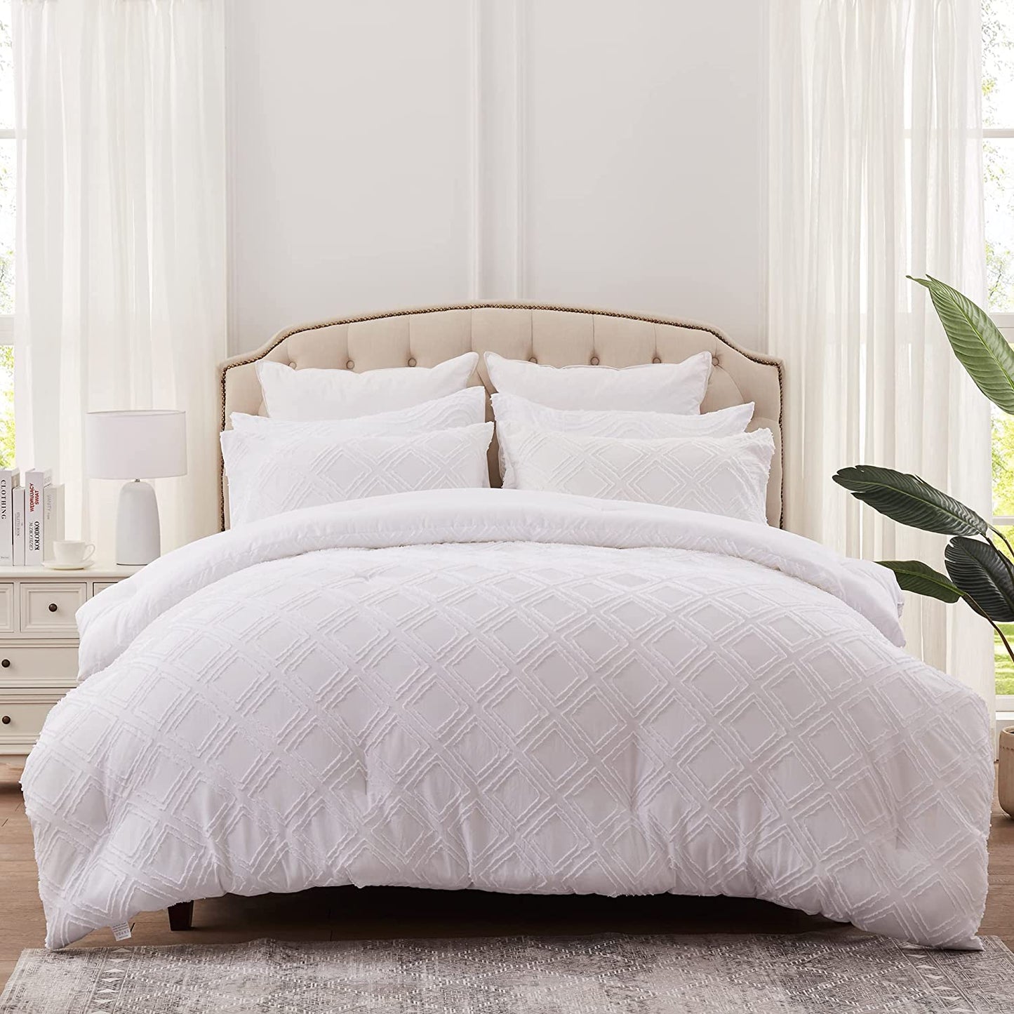 Bed Comforter Set - Premium Lattice White Bedding Sets & Collections with Queen-Size 2 Pillow Shams (No Insert), Lightweight, 100% Polyester Comforters for Queen Bed., White-Lattice