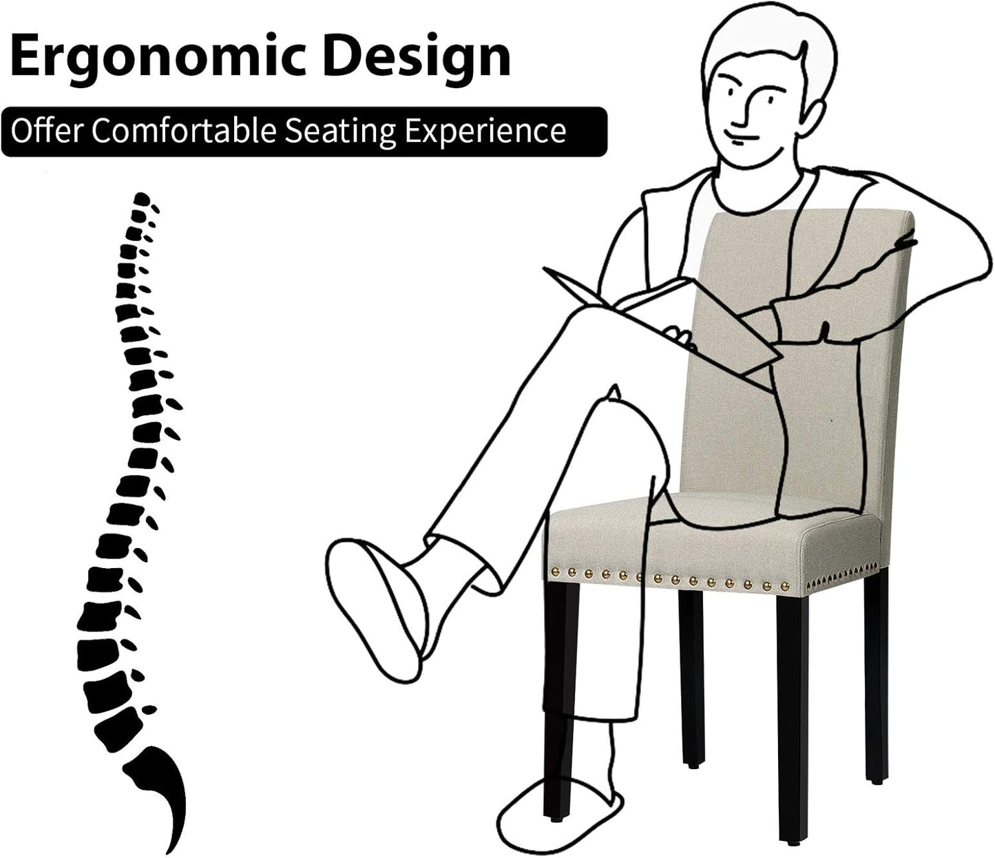 Dining Chairs Set of 4 Fabric Upholstered with Solid Wood Legs, Padded Seat and Back Armless Side Chair Tufted Parsons Kitchen Dining Chairs Set (2, Greyish-Green)