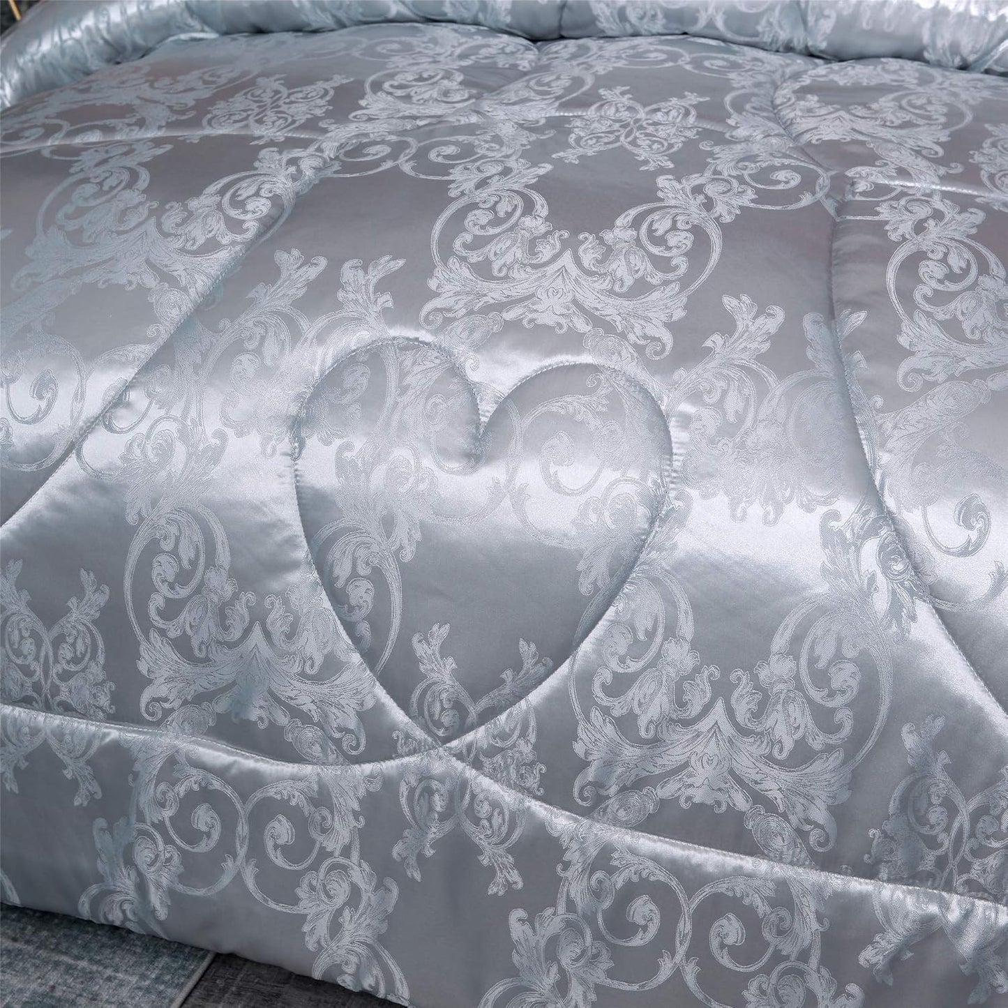 King Size Comforter Set, Silver Bedding Comforter Sets All Season Grey Bed Comforter King Set, Soft Lightweight Silk Jacquard Comforter Set with 2 Pillow Shams(King,104X90)