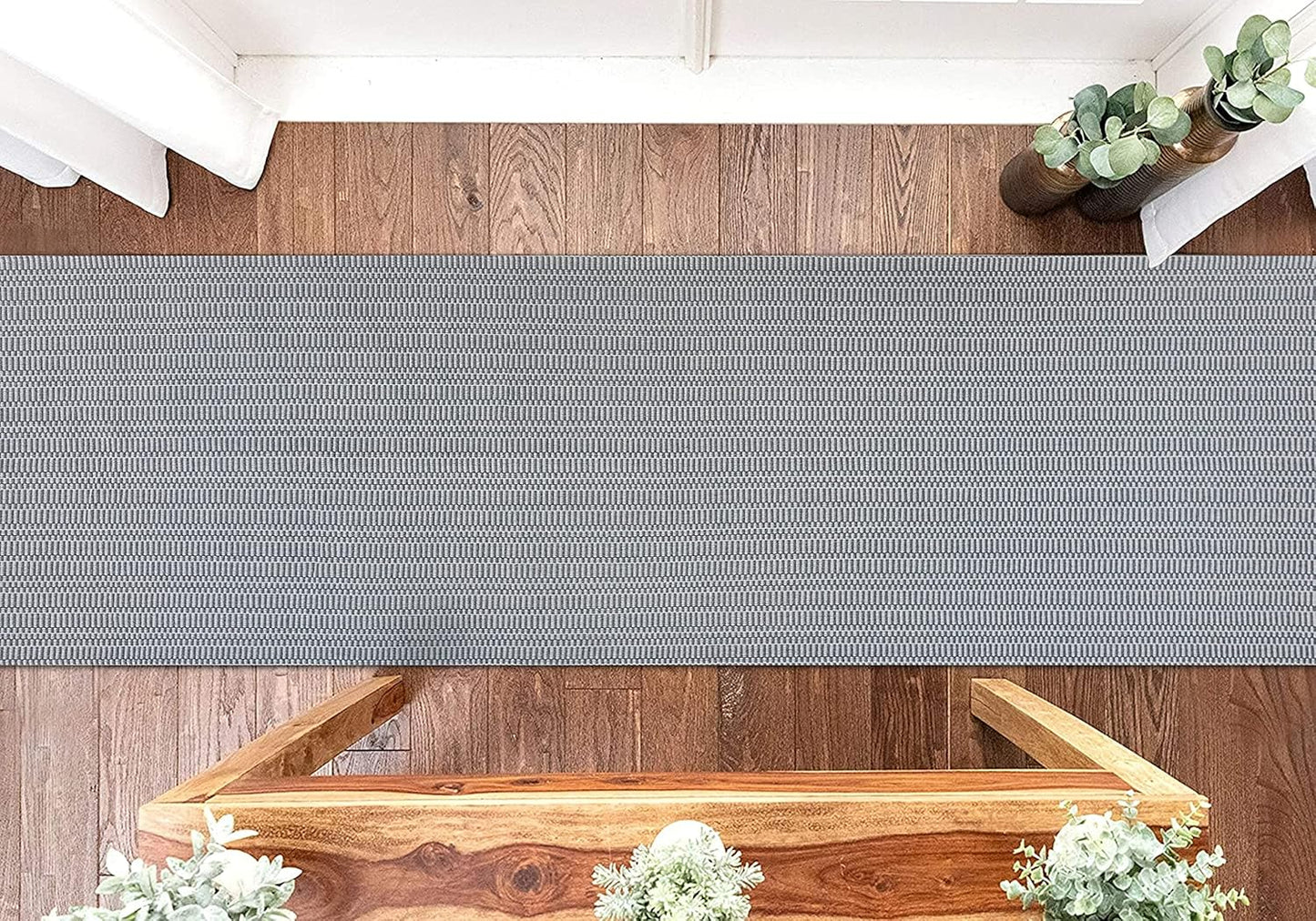Washable Runner Rug 2'X8' Rubber Backing Hallway Runner Entryway Runner Indoor, Kitchen Rugs Woven Cotton Floor Carpet for Kitchen Hall Entrance Bedroom, Charcoal Gray/Dark Gray