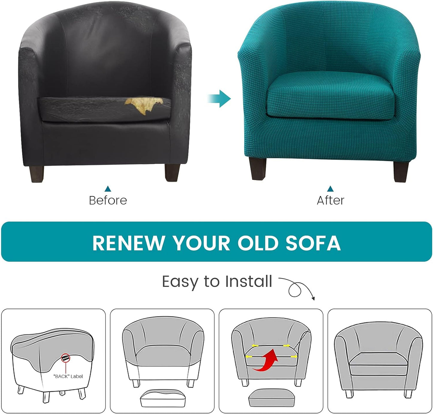 Club Chair Slipcover,Stretch Polar Fleece Tub Chair Cover Barrel Chair Slipcover Armchair Sofa Cover Removable Elastic Furniture Protector,2-Piece Arm Chair Cover for Living Room(A-Teal,1Pc)