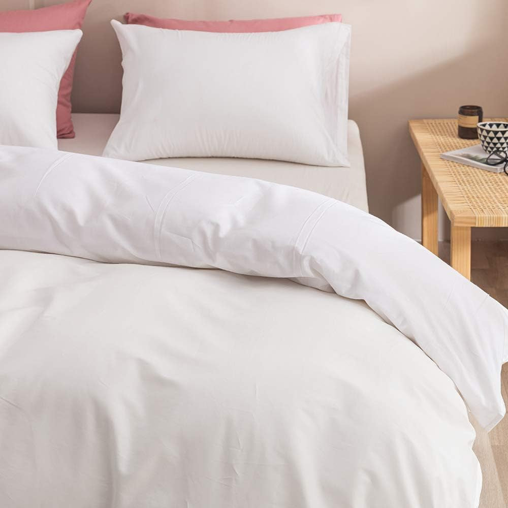 White Comforter Sets King Solid White Bedding Comforter Sets King Size Plain White Bed Comforters Cotton Women Men Pure White Bedding Set 3 PCS Modern White Comforter Sets Soft Breathable King