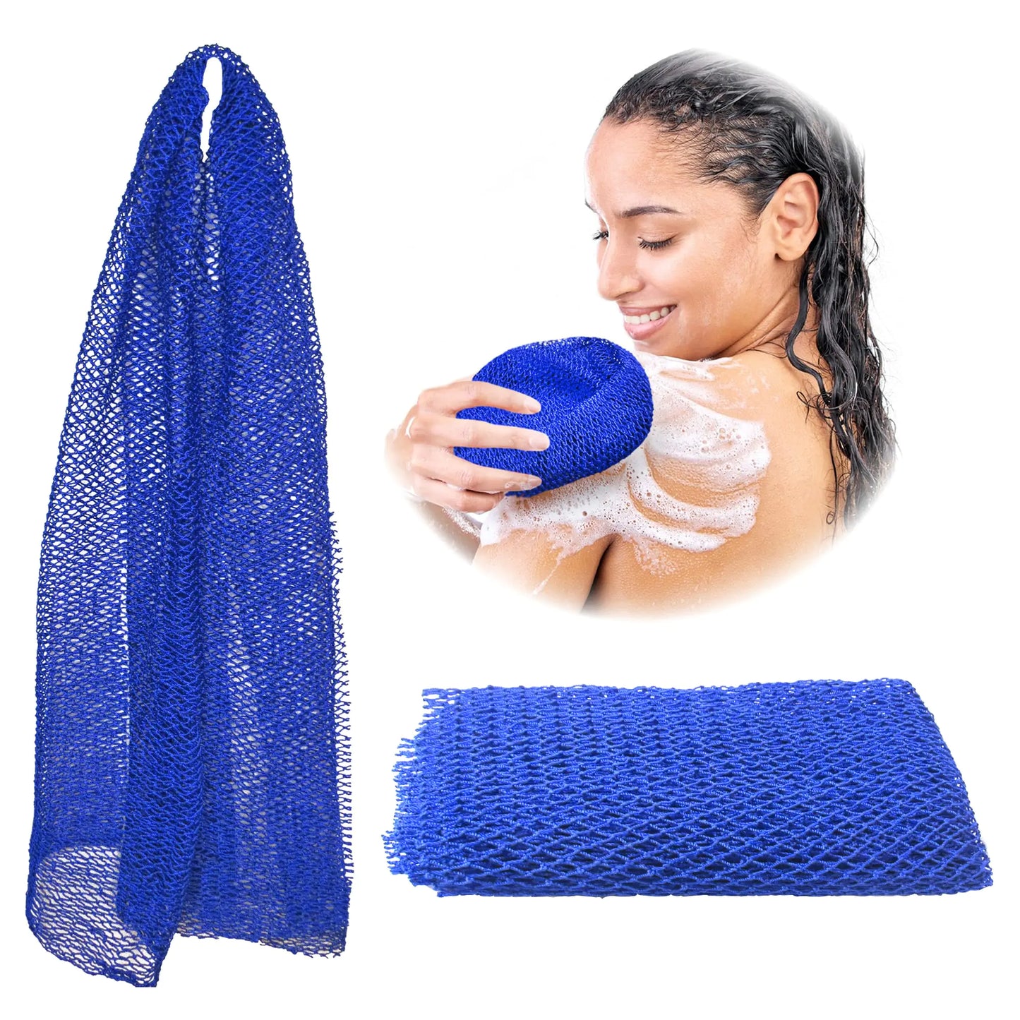 Adeton African Exfoliating Net Sponges, Authentic, Real, Body Scrubber, Long Wash Cloth, Body Exfoliator, 17 Colors, Sapo, Shower Accessories, Back Foot Scalp Scrub, Flat Dead Skin Remover (Navy Blue) NAVY BLUE