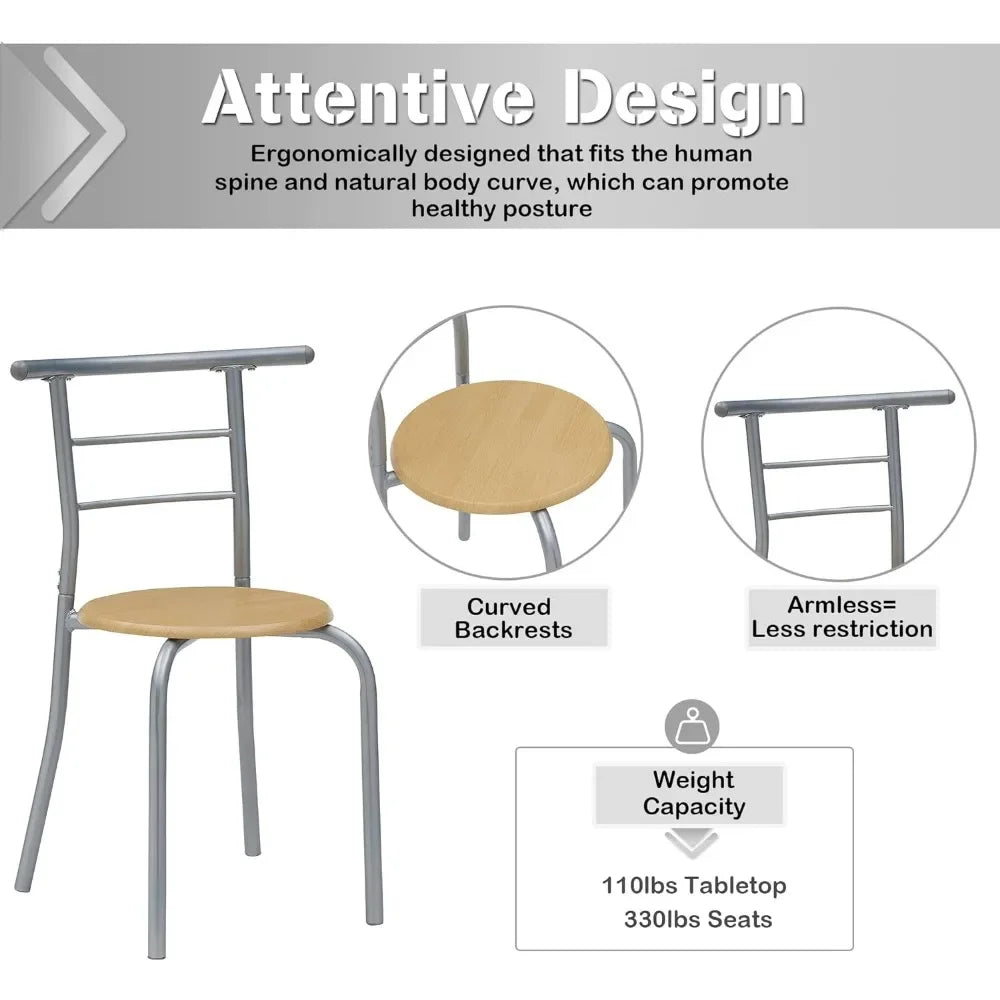 3 Piece Small round Dining Table Set for Kitchen Breakfast Nook, Wood Grain Tabletop with Wine Storage Rack, save Space, 31.5"
