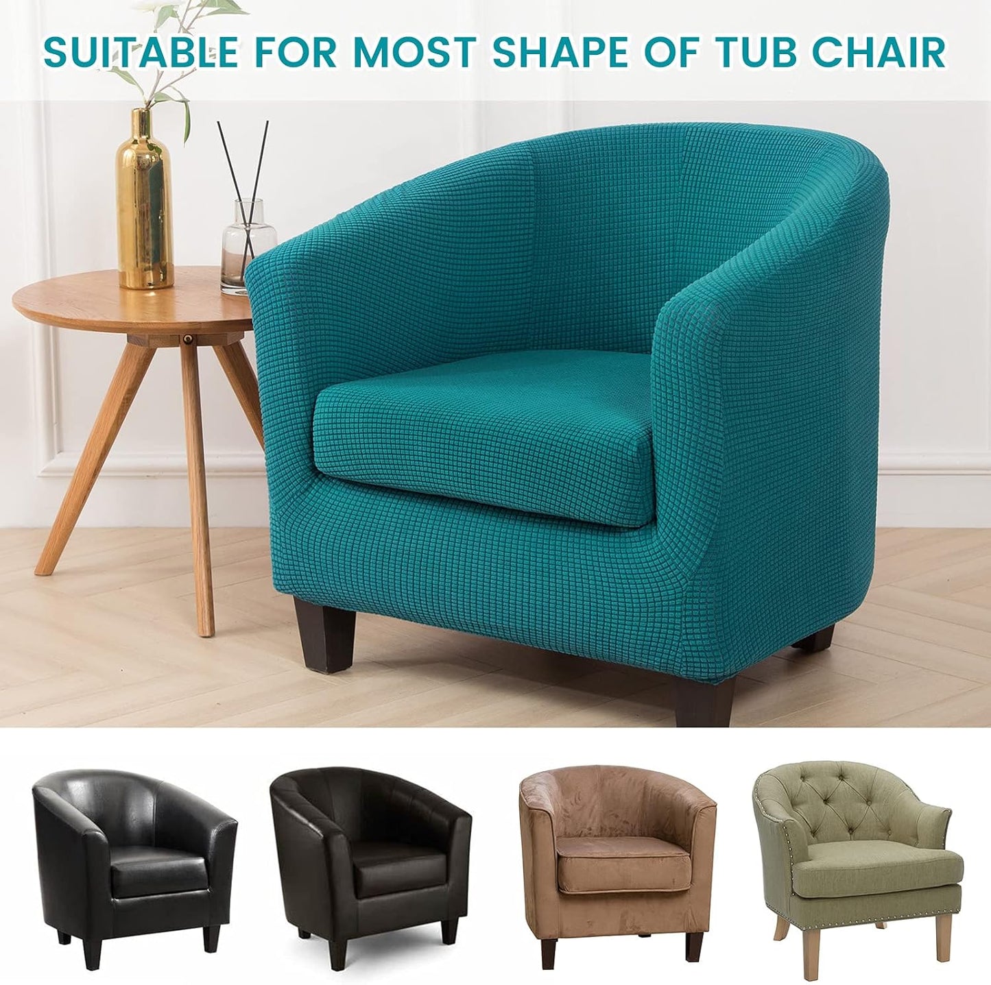 Club Chair Slipcover,Stretch Polar Fleece Tub Chair Cover Barrel Chair Slipcover Armchair Sofa Cover Removable Elastic Furniture Protector,2-Piece Arm Chair Cover for Living Room(A-Teal,1Pc)