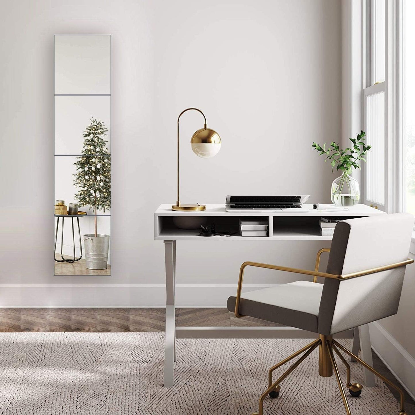 N/B Full Length Square Mirror Tiles for Wall 12 Inch X 4 Pieces Set, Self Adhesive, Frameless Glass, Gym Mirror, Make up for Living Room, Bed Room, 12 Inches X12 Inches