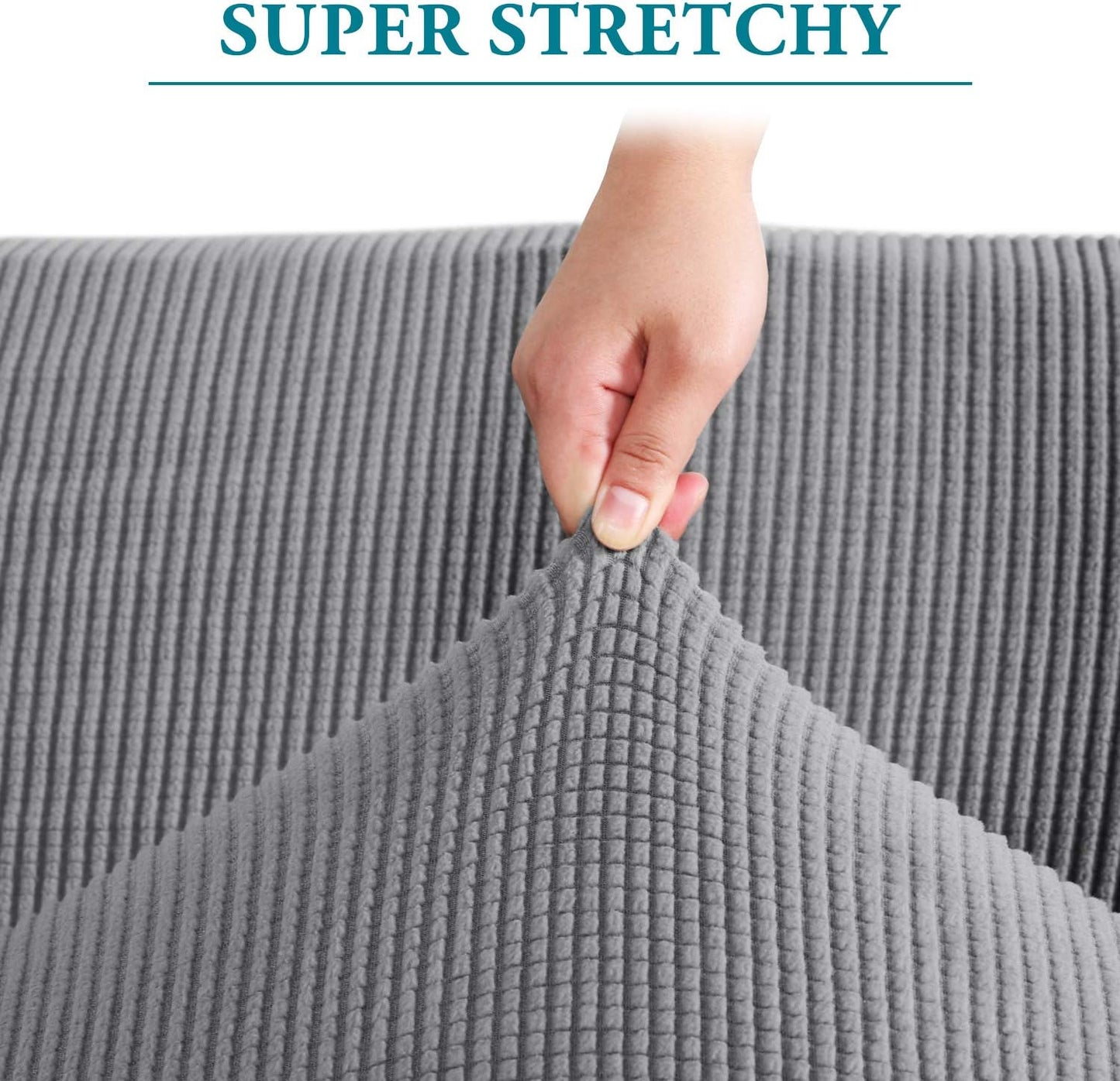 High Stretch Sofa Slipcover Non Slip Couch Cover for 3 Cushion Couch Washable Pet Furniture Protector Covers with Elastic Bottom, Thick Jacquard Fabric (Large, Dove)
