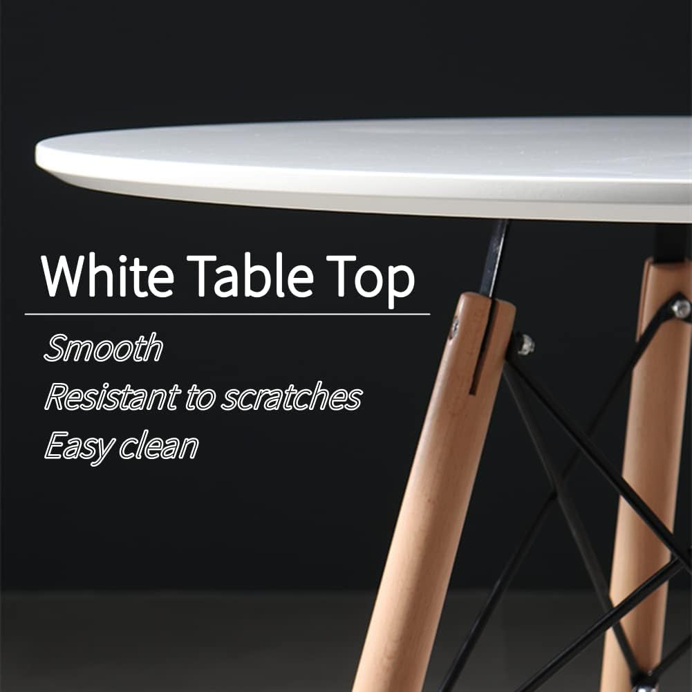 Round Table White Kitchen Dining Table White Dining Room Table Modern Style round Leisure Coffee Table Office Coference Desk with Wood Legs for Kitchen Living Room (Round Table White)