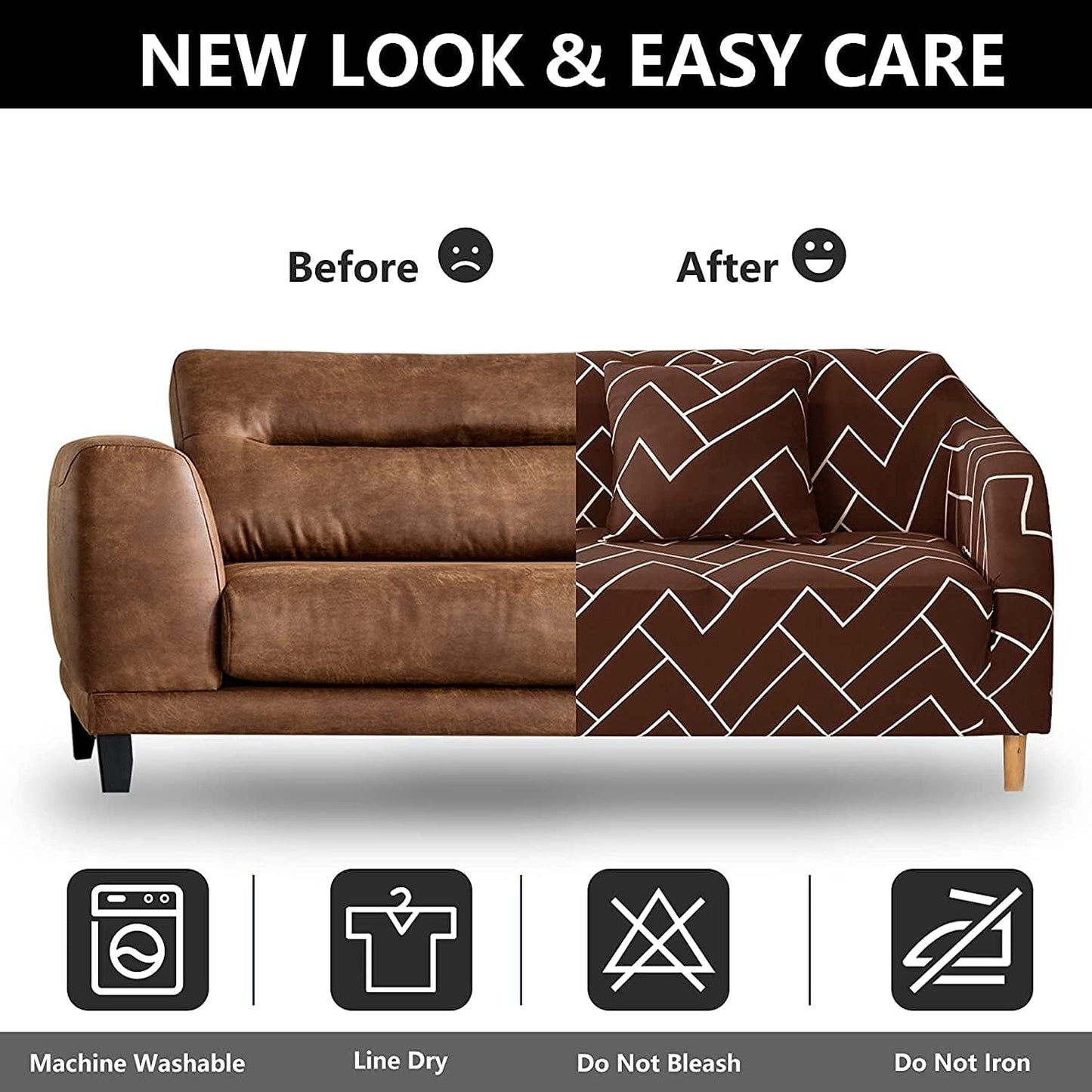 Pattern Sofa Slipcover with 2 Pillow Covers,Stretch Arm Chair Large Sofa Slipcover Leather Furniture Protector for 3-Seat Sofa,Camel
