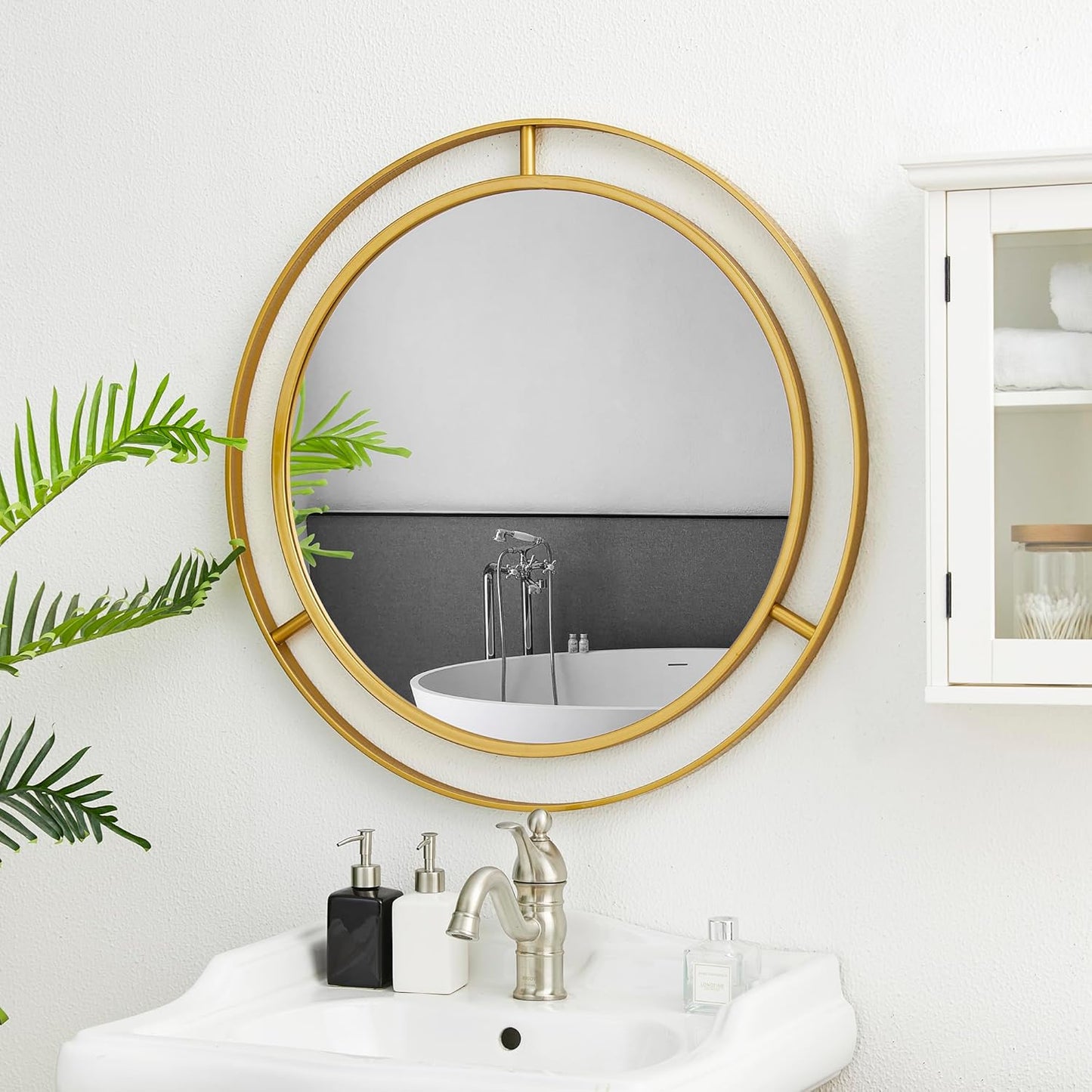 24" Decorative Wall Mirrors Modern Deluxe Metal round Wall Mirror with Golden Circle Ring Frame for Bedroom Bathroom Living Room Entryway
