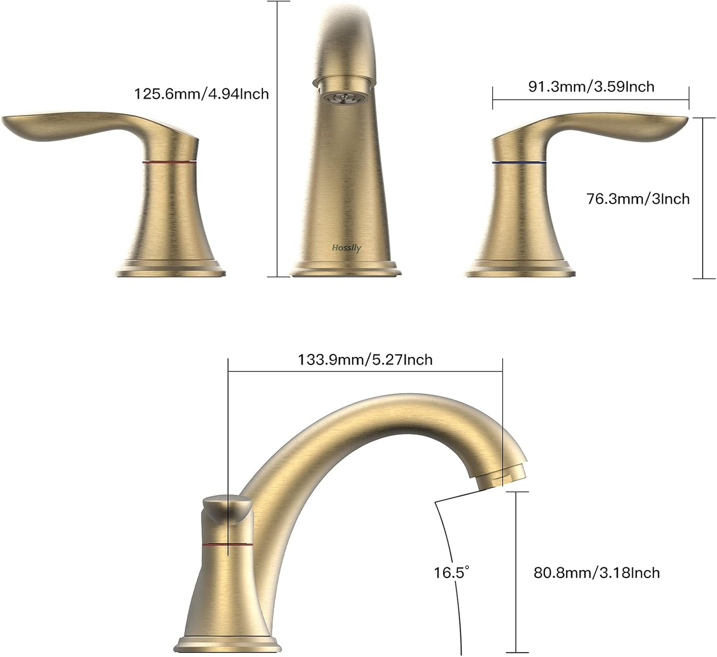 Bathroom Sink Faucet, Faucet for Bathroom Sink, Widespread Brushed Gold Bathroom Faucet 3 Hole with Stainless Steel Pop up Drain and Cupc Lead-Free Hose - (Brushed Gold)