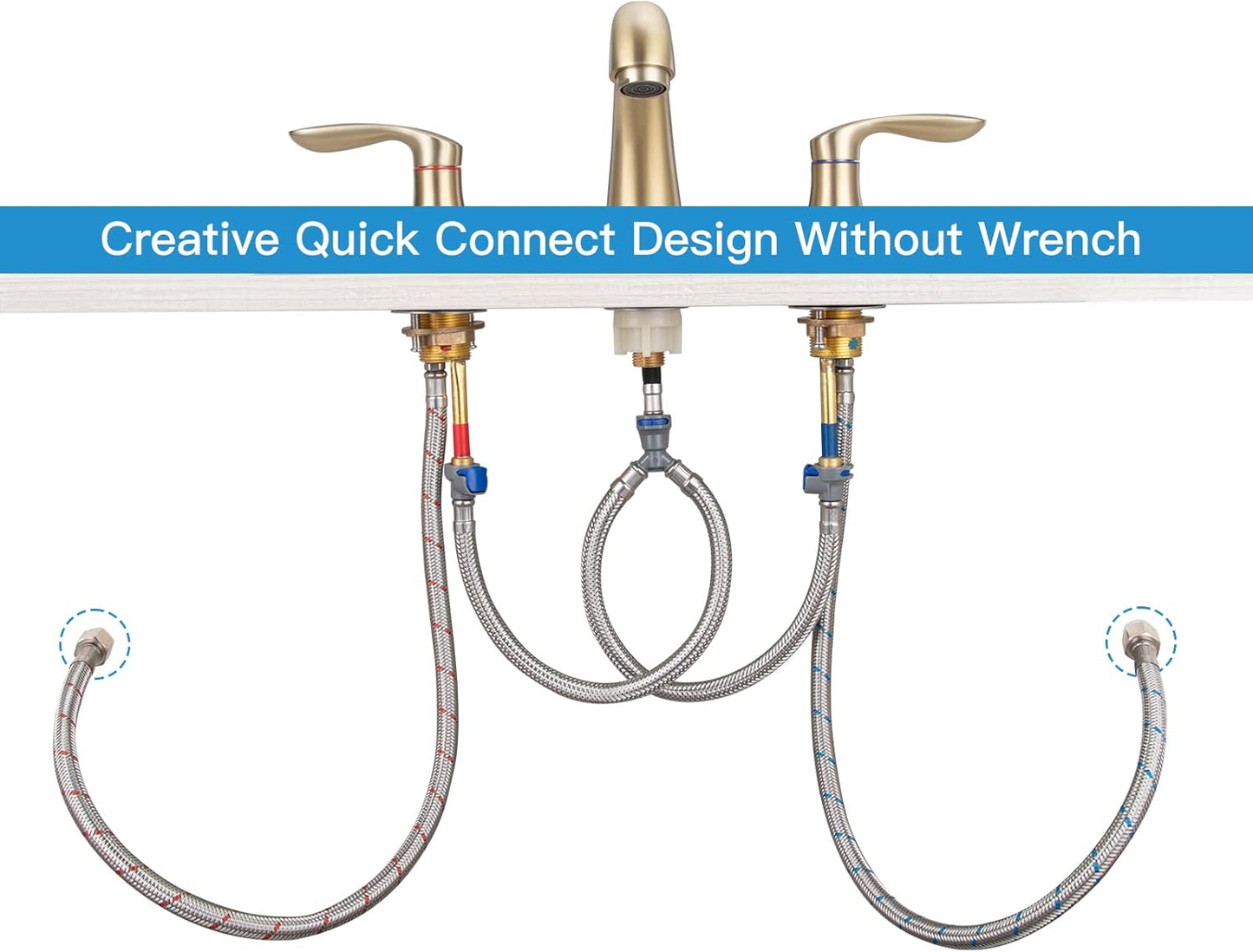 Bathroom Sink Faucet, Faucet for Bathroom Sink, Widespread Brushed Gold Bathroom Faucet 3 Hole with Stainless Steel Pop up Drain and Cupc Lead-Free Hose - (Brushed Gold)