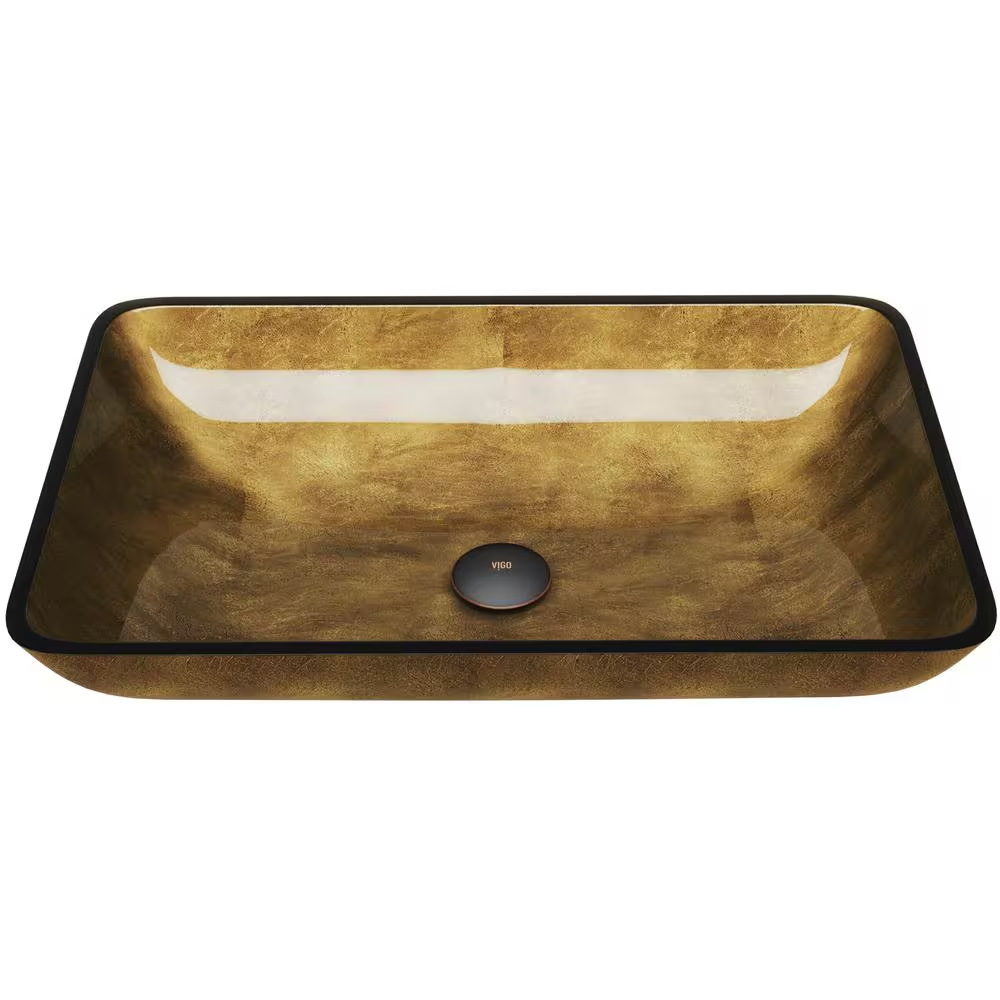 Donatello Gold Glass 22 In. L X 14 In. W X 5 In. H Rectangular Vessel Bathroom Sink