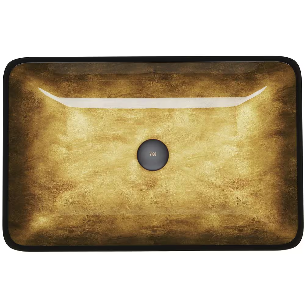Donatello Gold Glass 22 In. L X 14 In. W X 5 In. H Rectangular Vessel Bathroom Sink
