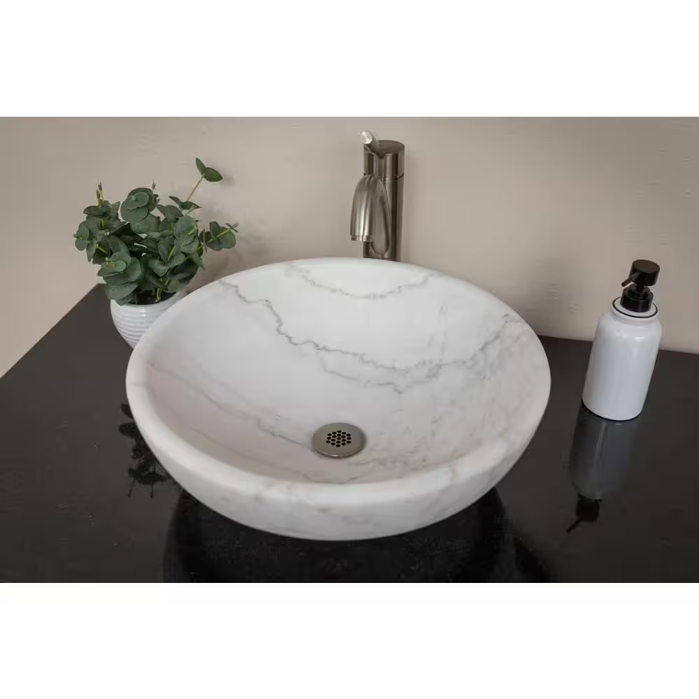 Echo Bowl Shaped Vessel Sink in White Marble