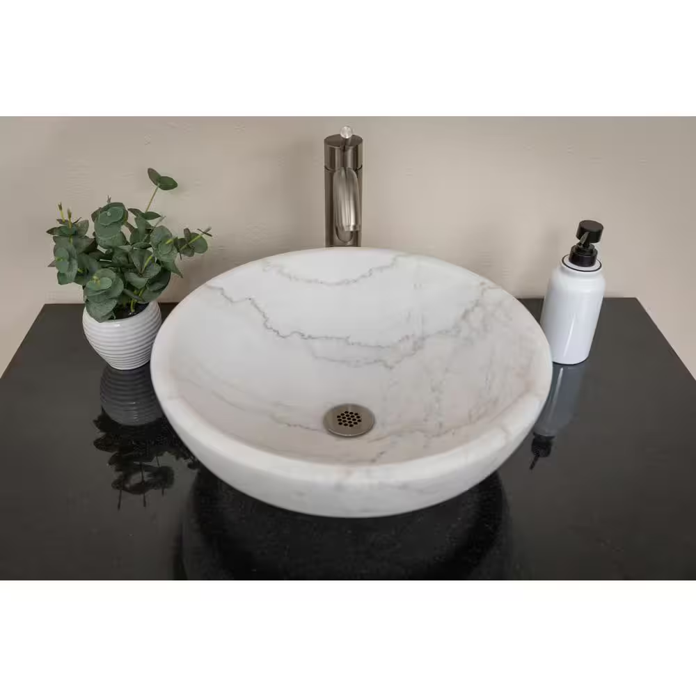 Echo Bowl Shaped Vessel Sink in White Marble