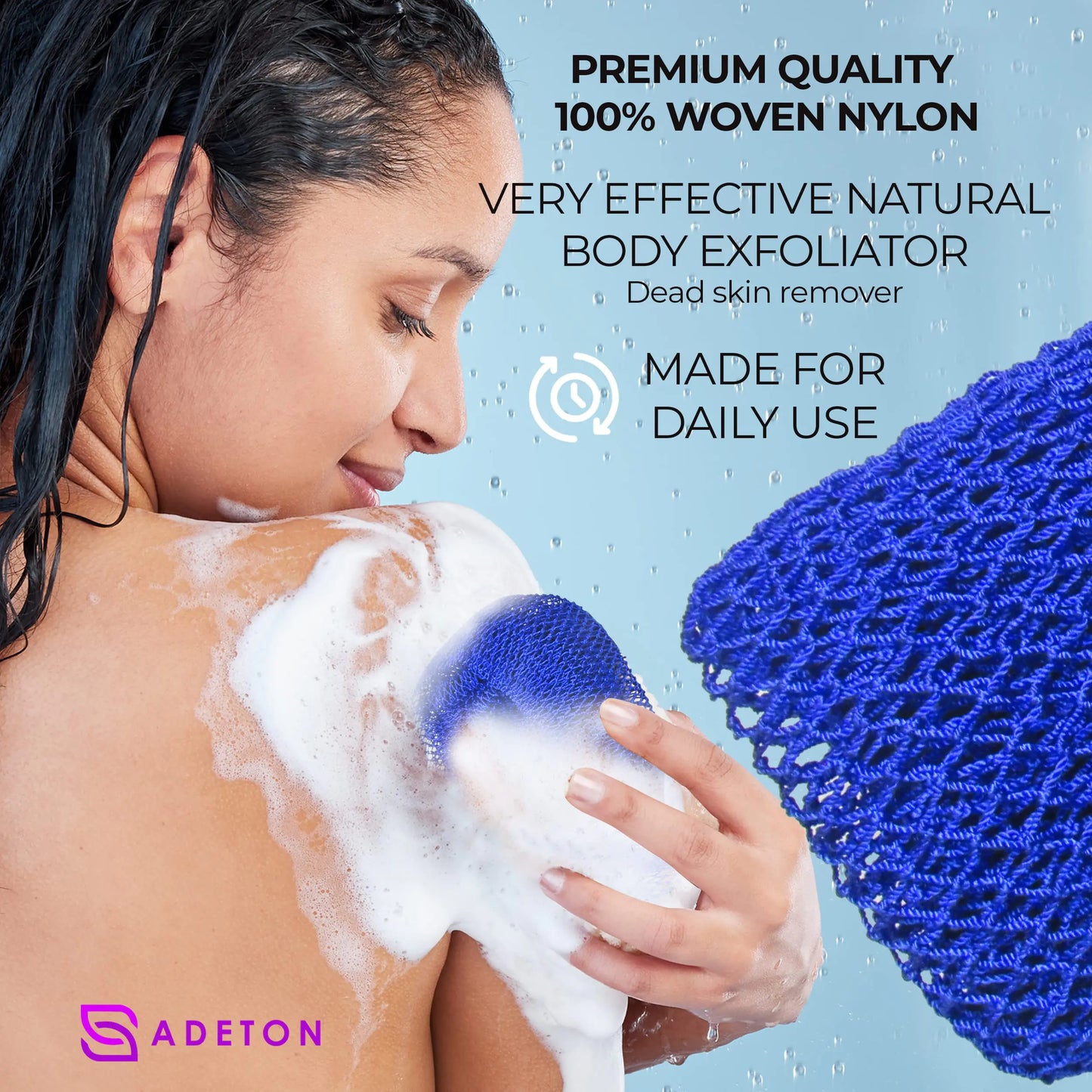 Adeton African Exfoliating Net Sponges, Authentic, Real, Body Scrubber, Long Wash Cloth, Body Exfoliator, 17 Colors, Sapo, Shower Accessories, Back Foot Scalp Scrub, Flat Dead Skin Remover (Navy Blue) NAVY BLUE