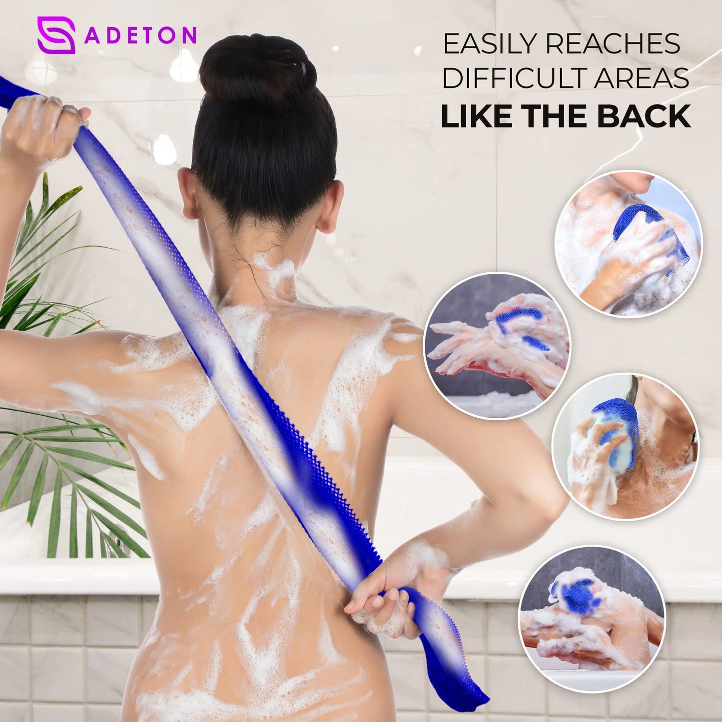 Adeton African Exfoliating Net Sponges, Authentic, Real, Body Scrubber, Long Wash Cloth, Body Exfoliator, 17 Colors, Sapo, Shower Accessories, Back Foot Scalp Scrub, Flat Dead Skin Remover (Navy Blue) NAVY BLUE