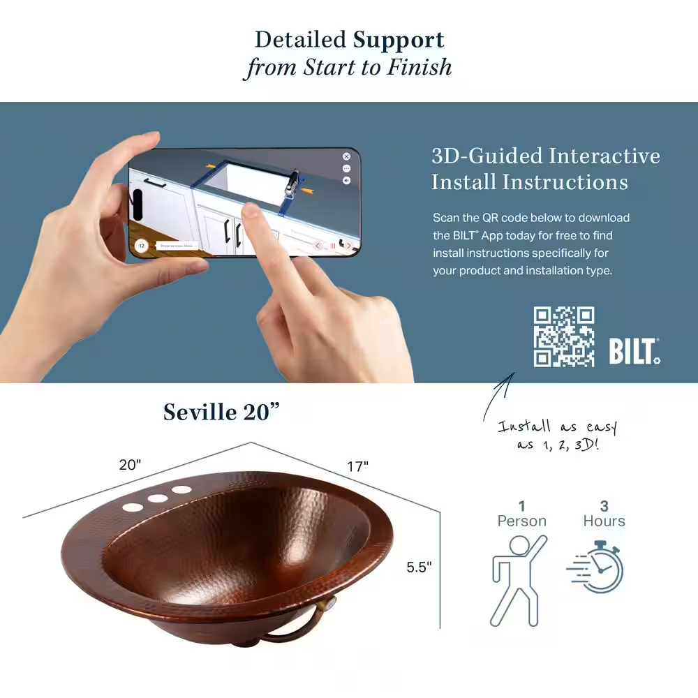 Seville 18 Gauge 20 In. Copper Drop-In Bath Sink in Aged Copper with Ashfield Faucet Kit