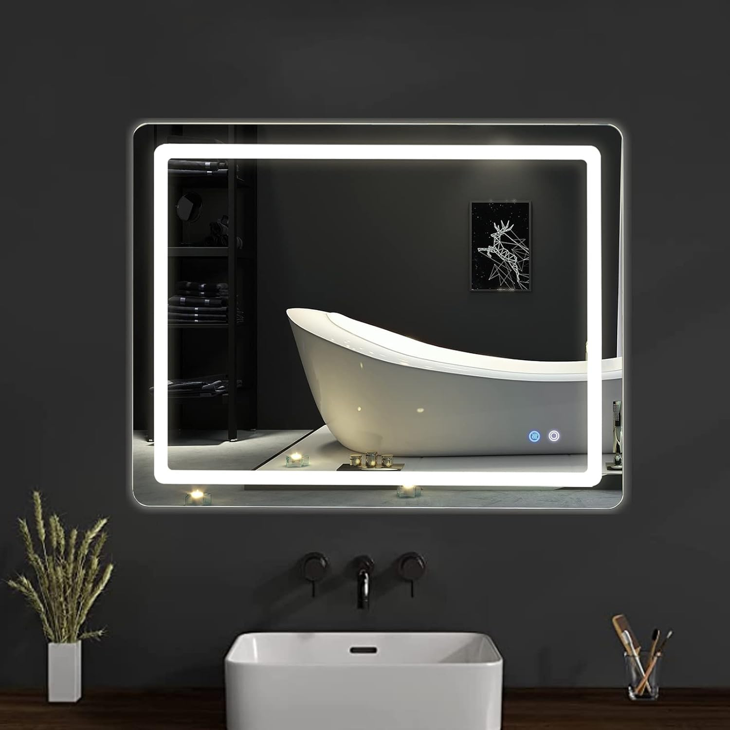 Led Bathroom Mirrors with Light for Vanity Mirror Wall Mounted 32 X 40 Waterproof Wall Lighting Mirror, Anti-Fog (Horizontal/Vertical, 32''X40''